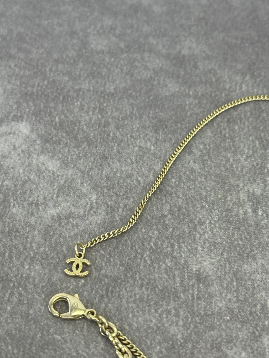 Chanel 21P Metal Double Layer Embossed Pendant CC Necklace