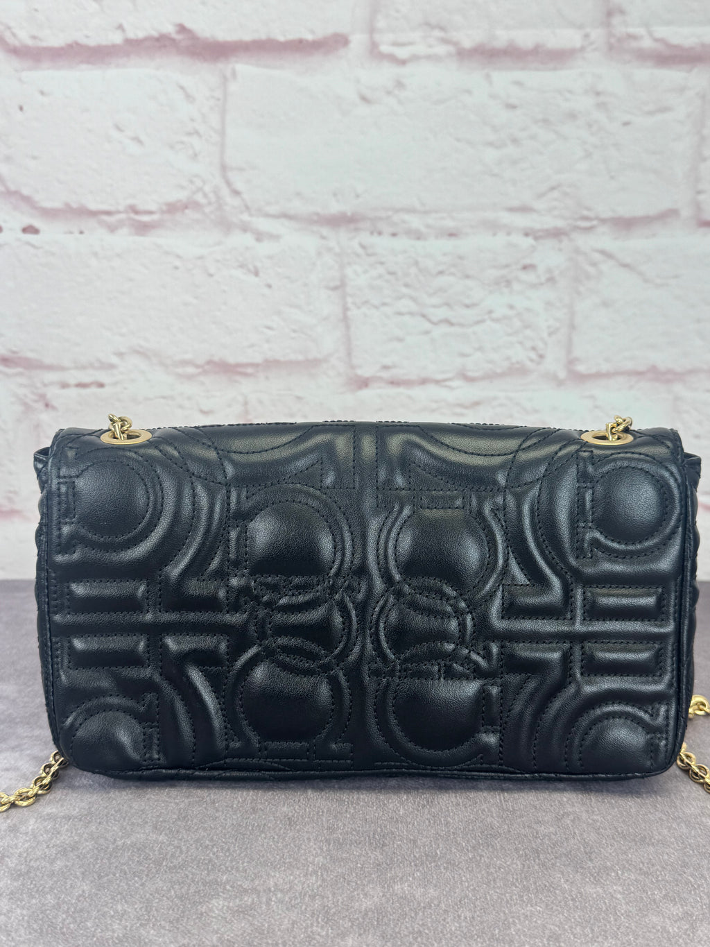 Salvatore Ferragamo Mufasa Gancini Black Quilted Leather Chain Bag