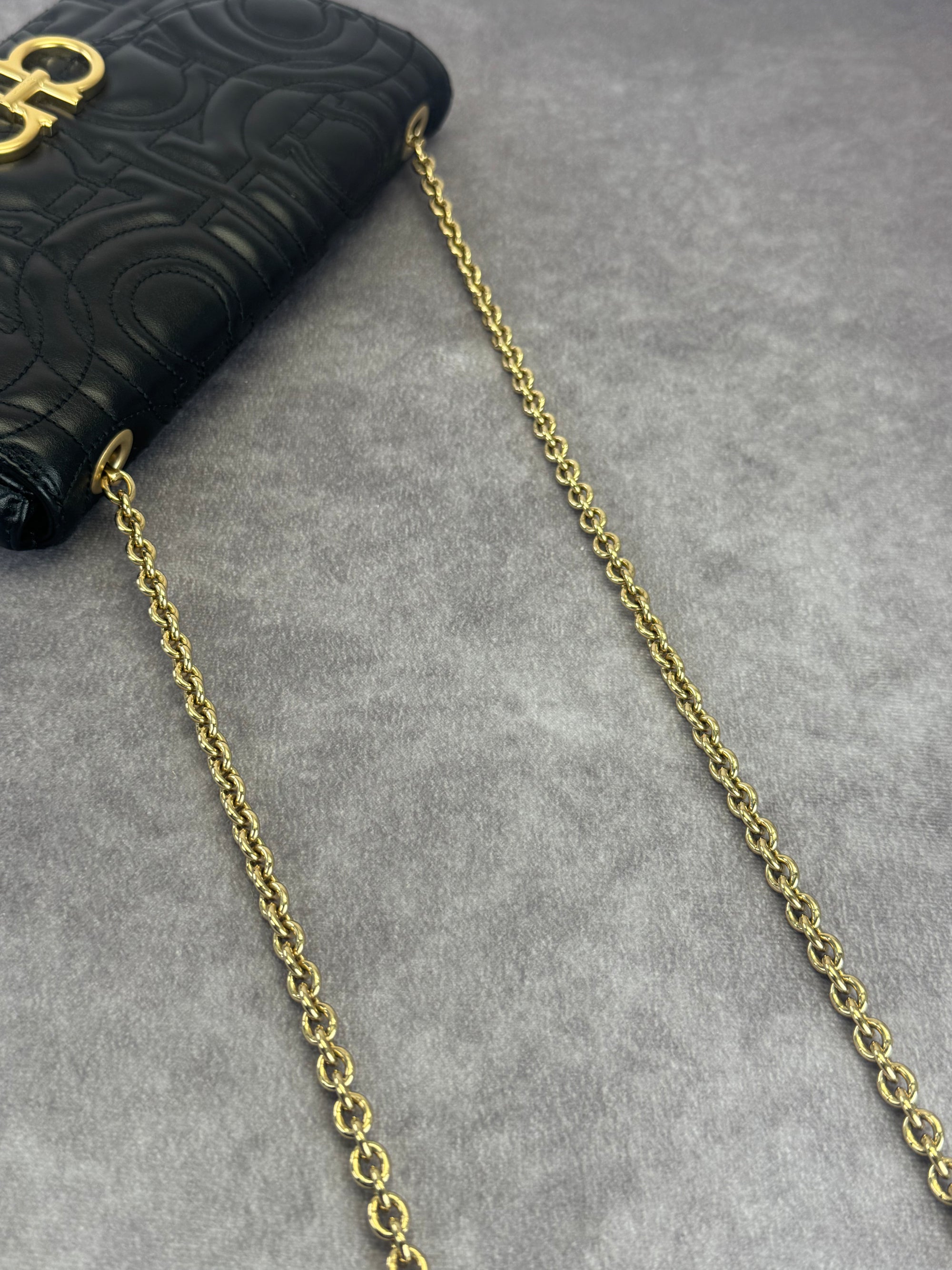 Salvatore Ferragamo Mufasa Gancini Black Quilted Leather Chain Bag