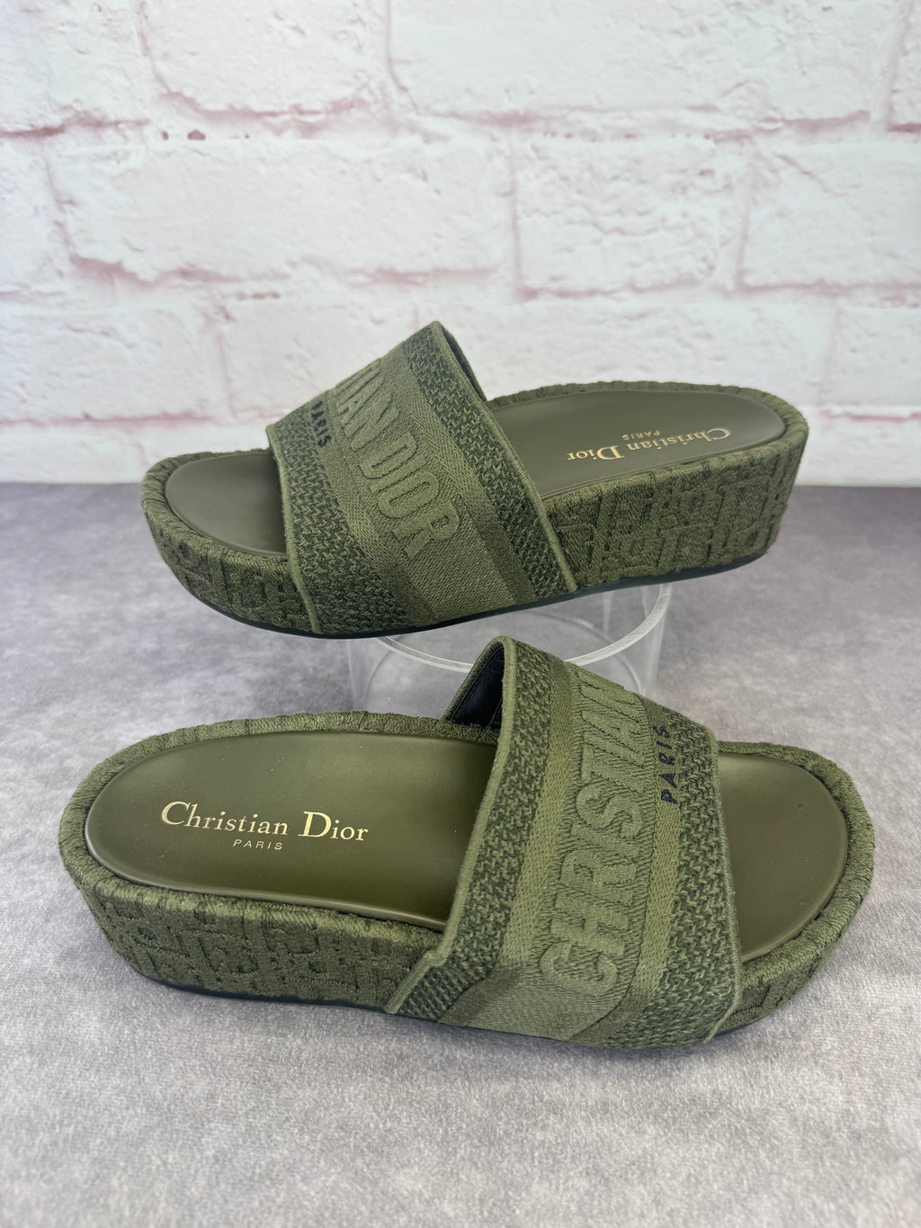 Christian Dior Oblique Denim D-Way Platform Sandal Kaki 37