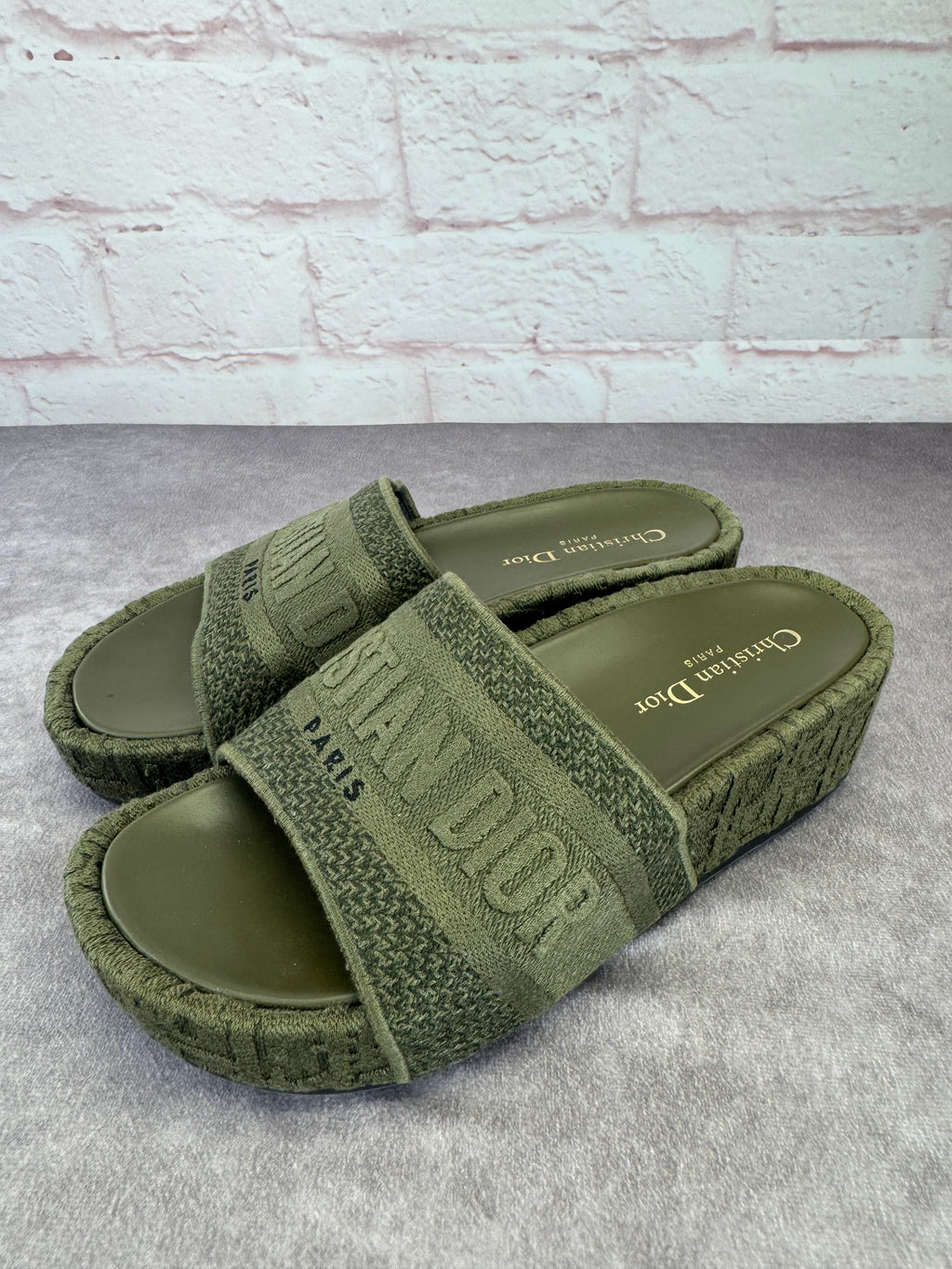 Christian Dior Oblique Denim D-Way Platform Sandal Kaki 37