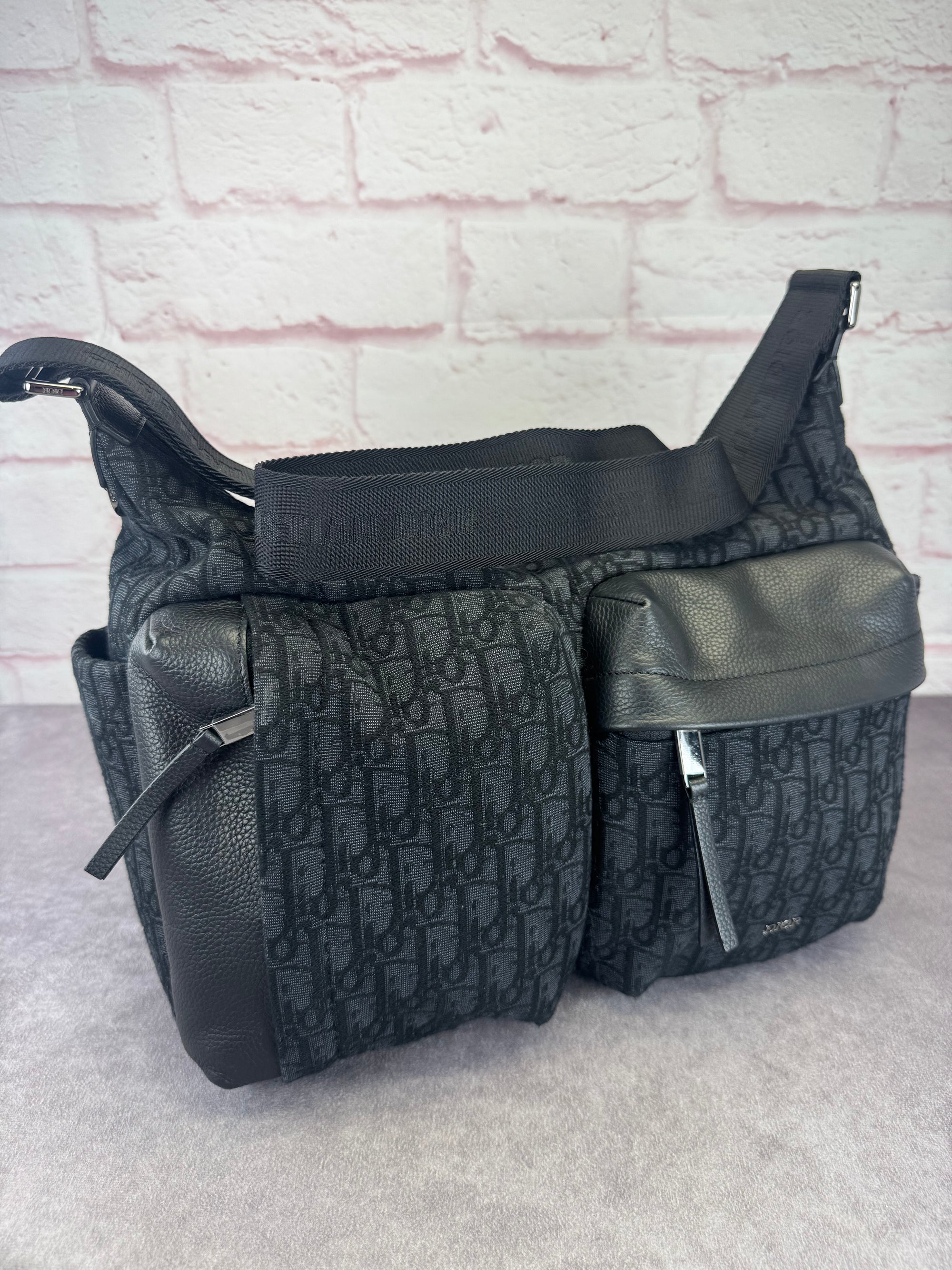 Christian Dior Oblique Black Jacquard Medium Rider Soft Hobo