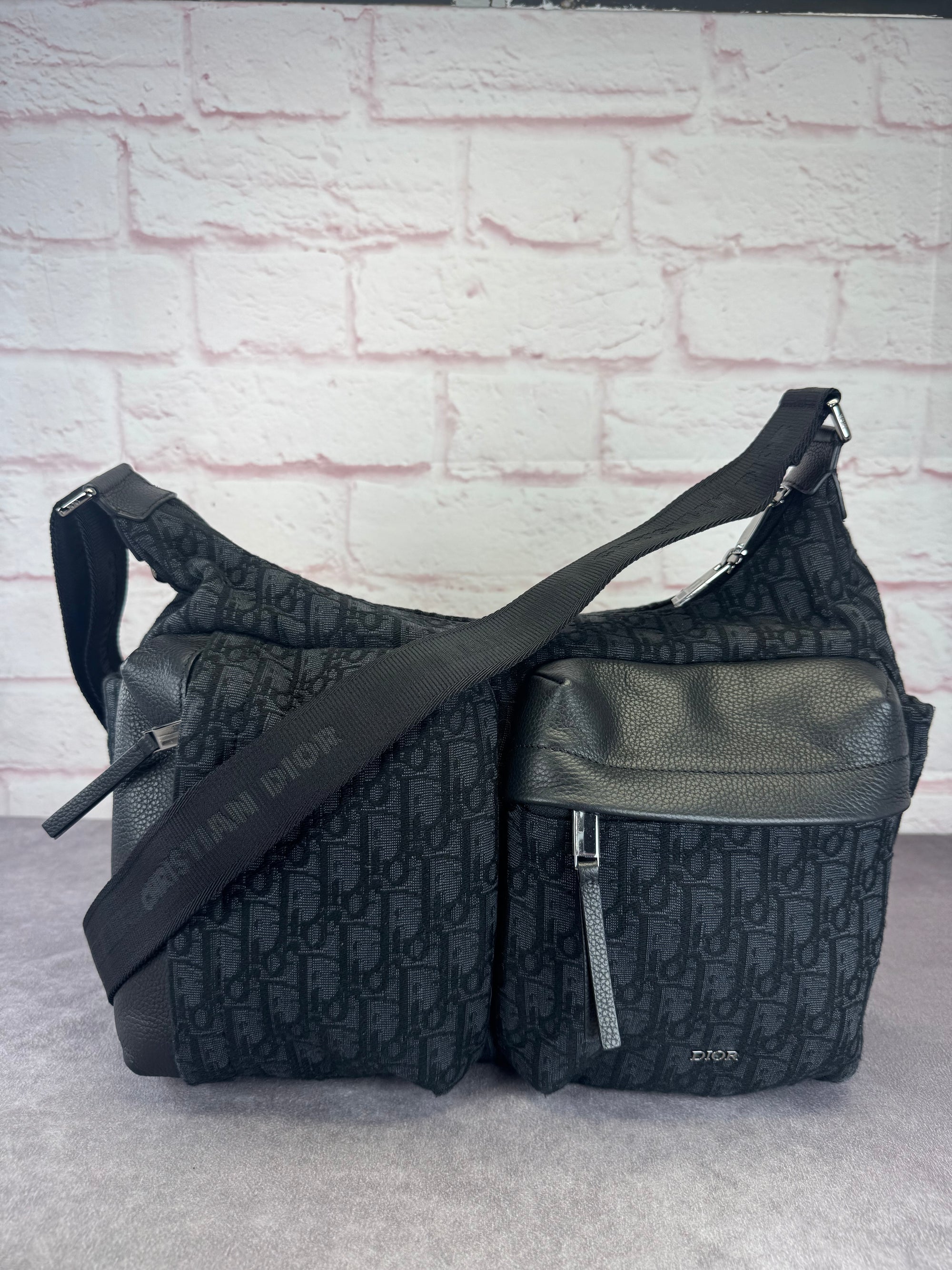 Christian Dior Oblique Black Jacquard Medium Rider Soft Hobo