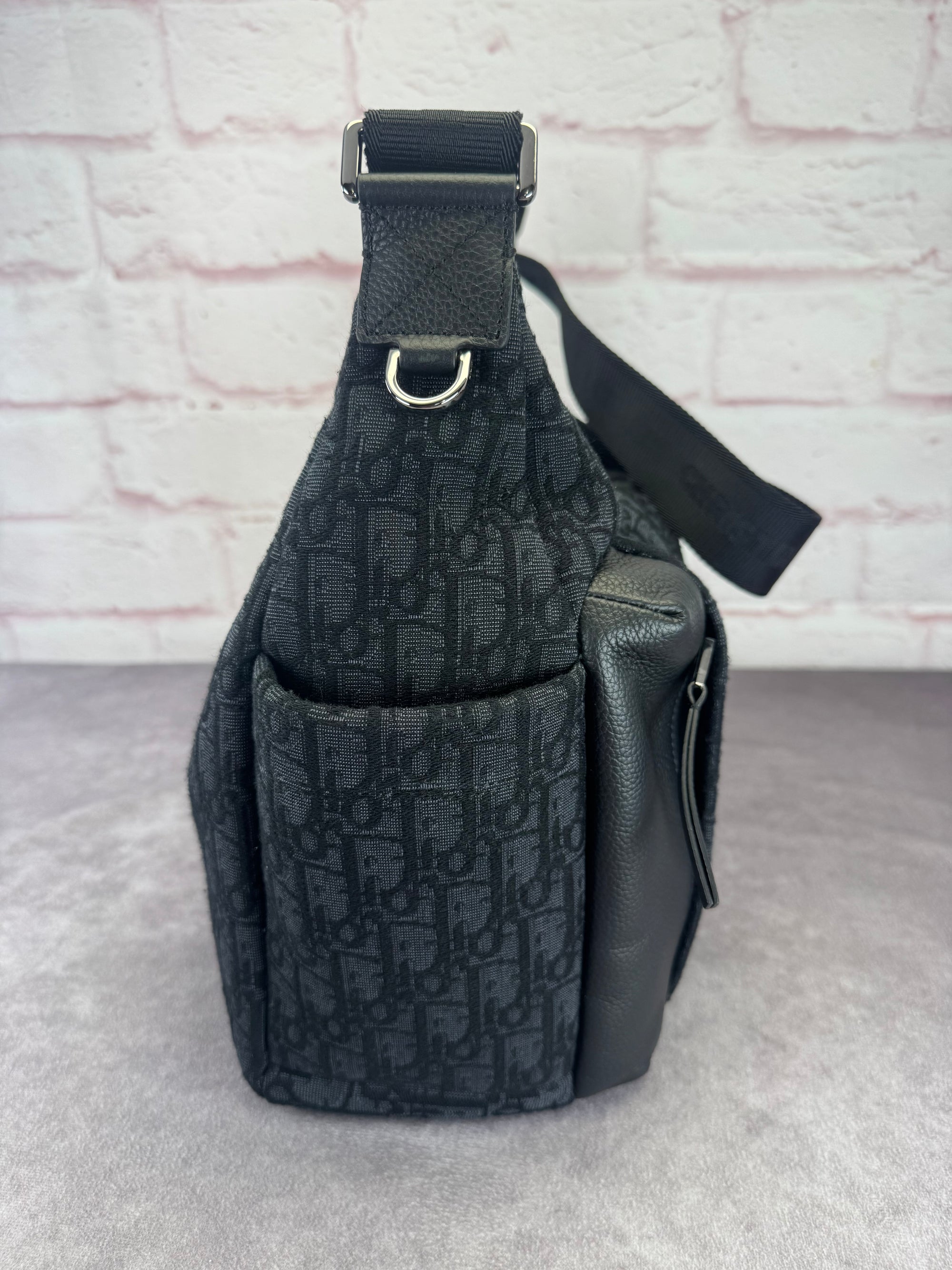 Christian Dior Oblique Black Jacquard Medium Rider Soft Hobo