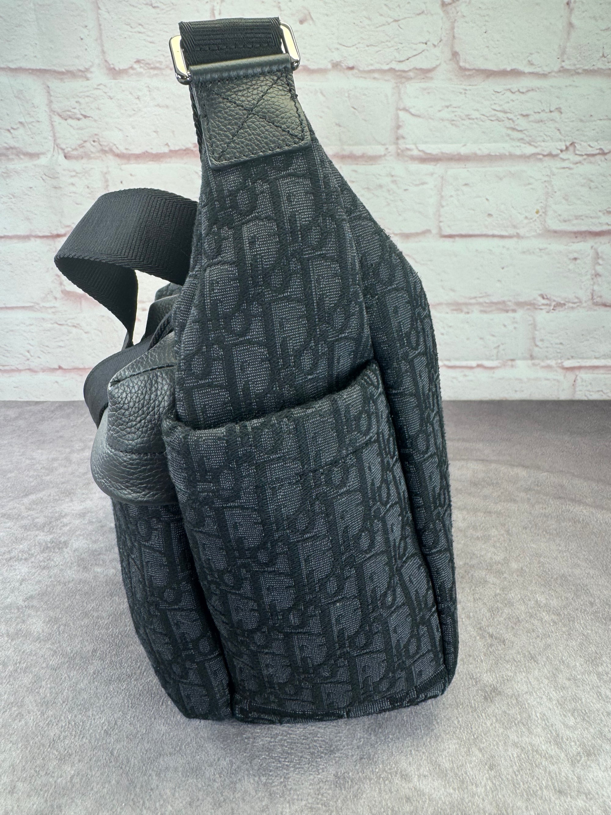 Christian Dior Oblique Black Jacquard Medium Rider Soft Hobo