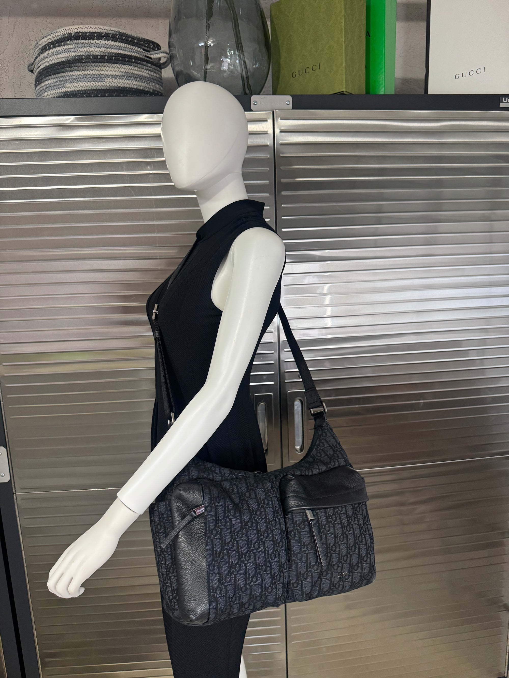 Christian Dior Oblique Black Jacquard Medium Rider Soft Hobo