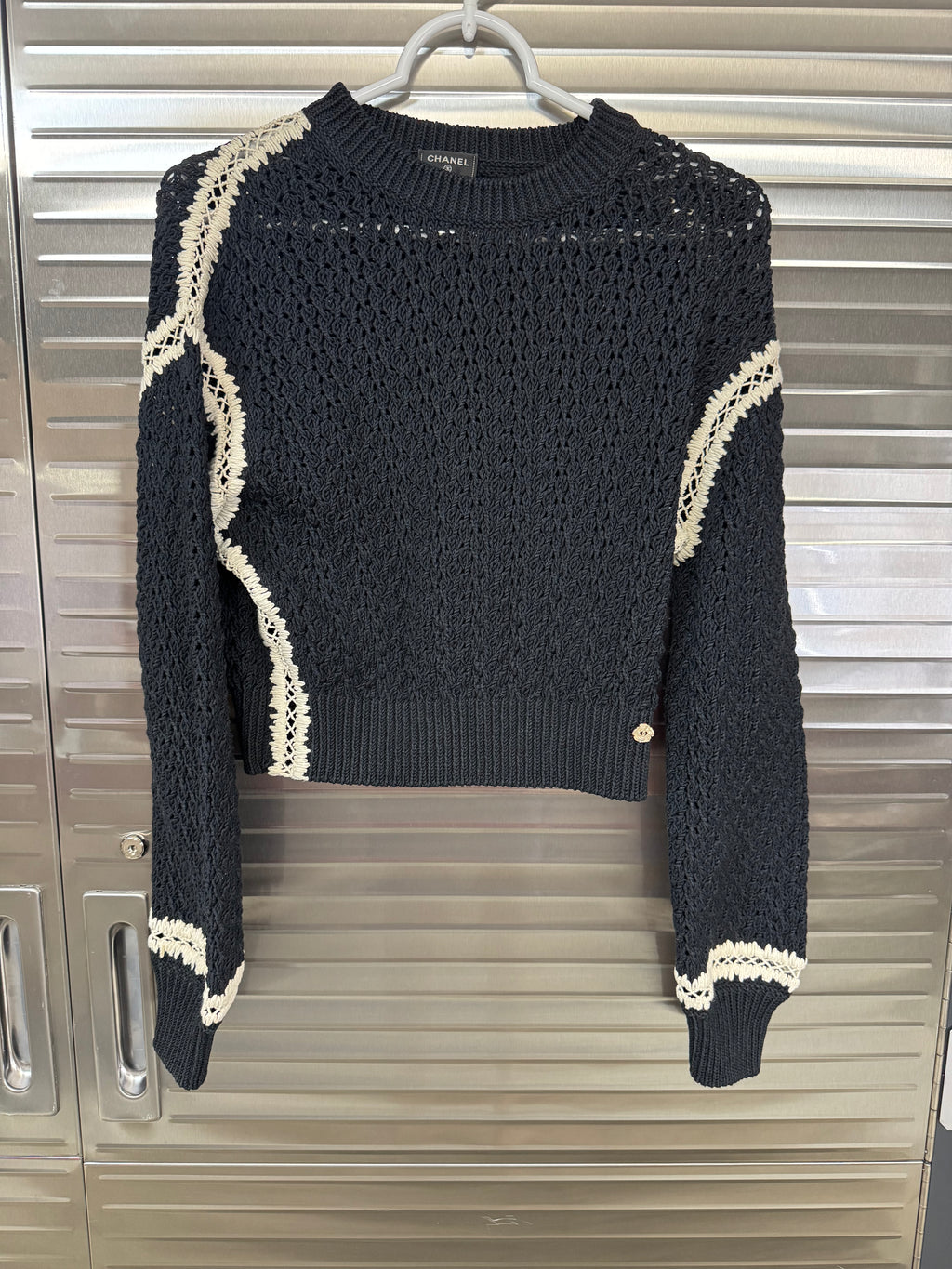 Chanel '22 Resort Silk Cotton Cropped Crochet Sweater 34