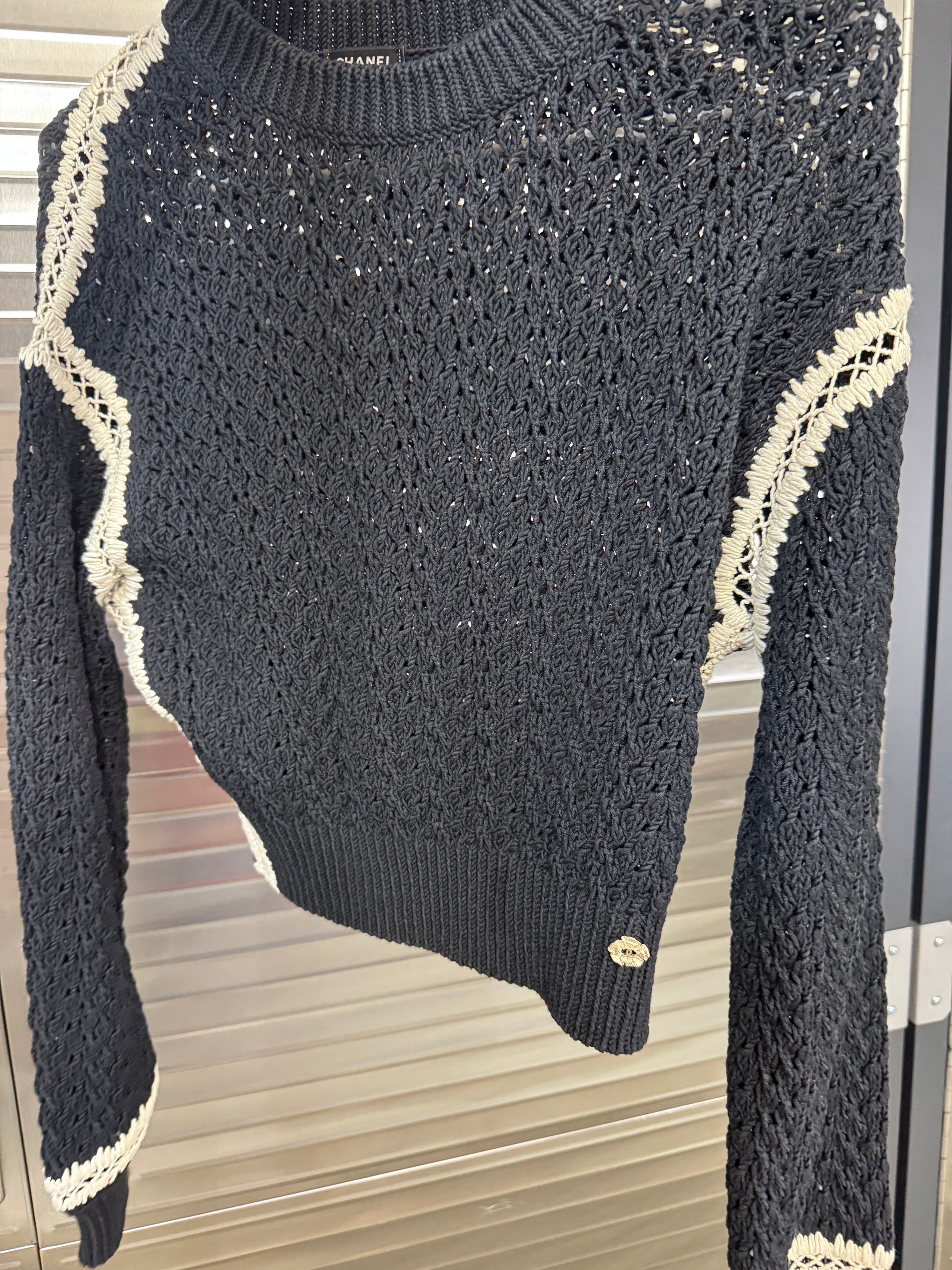 Chanel '22 Resort Silk Cotton Cropped Crochet Sweater 34