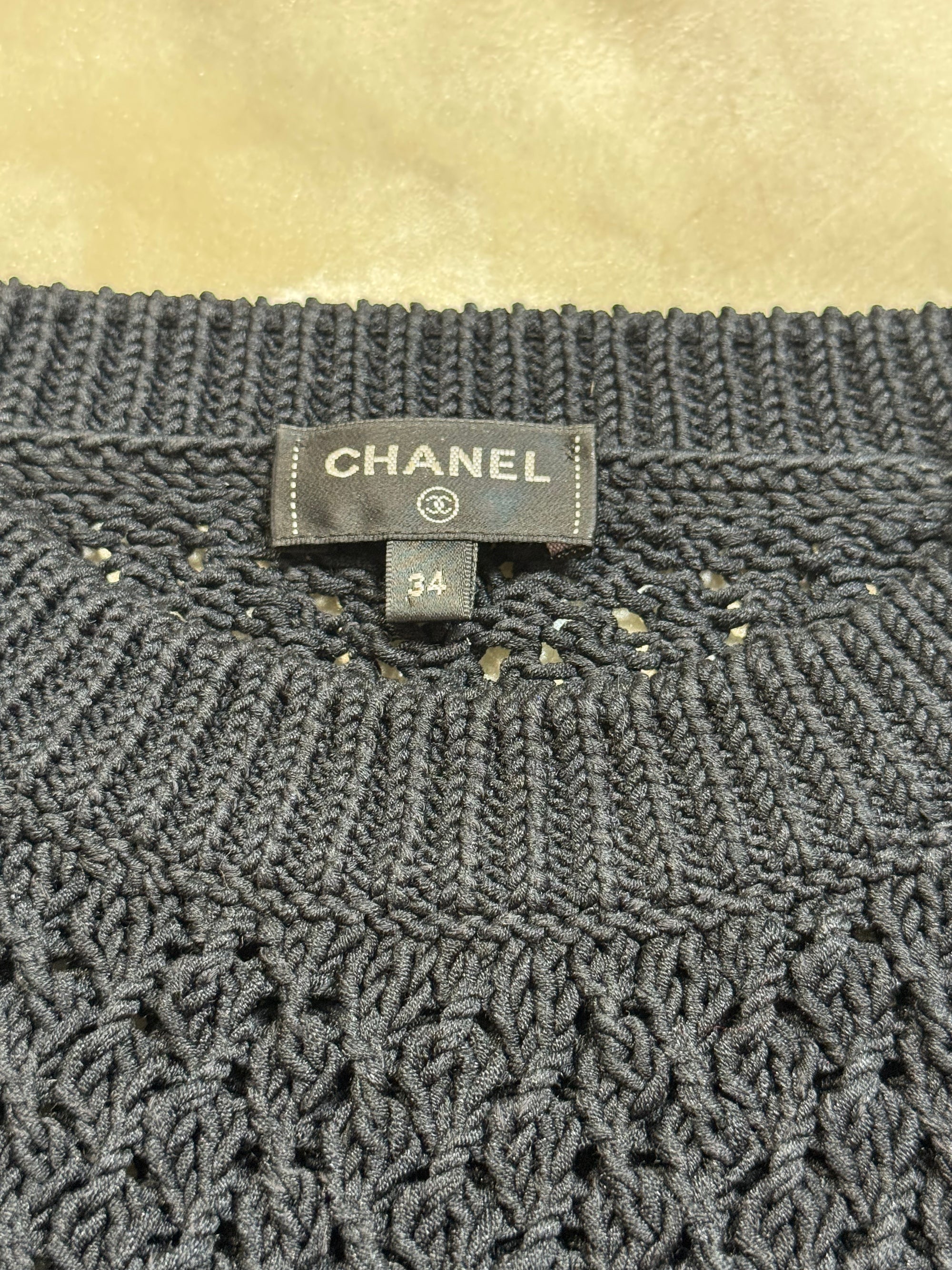 Chanel '22 Resort Silk Cotton Cropped Crochet Sweater 34