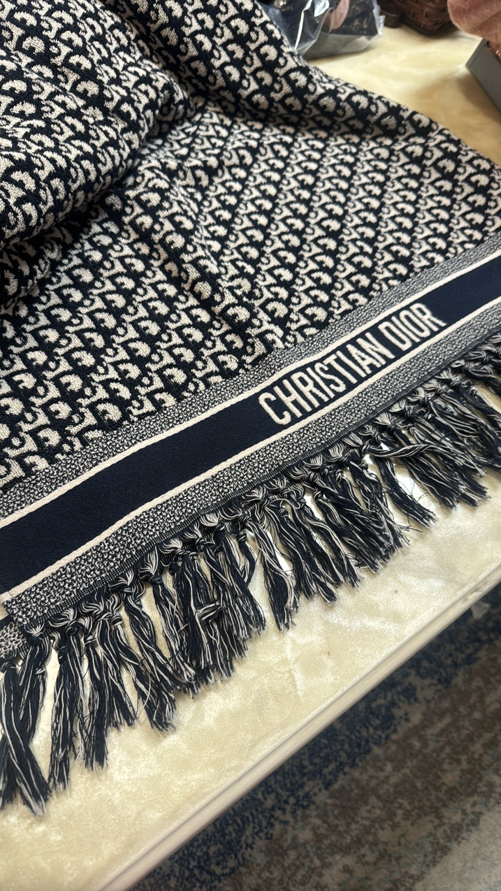 Christian Dior Oblique Fringe Hooded Poncho