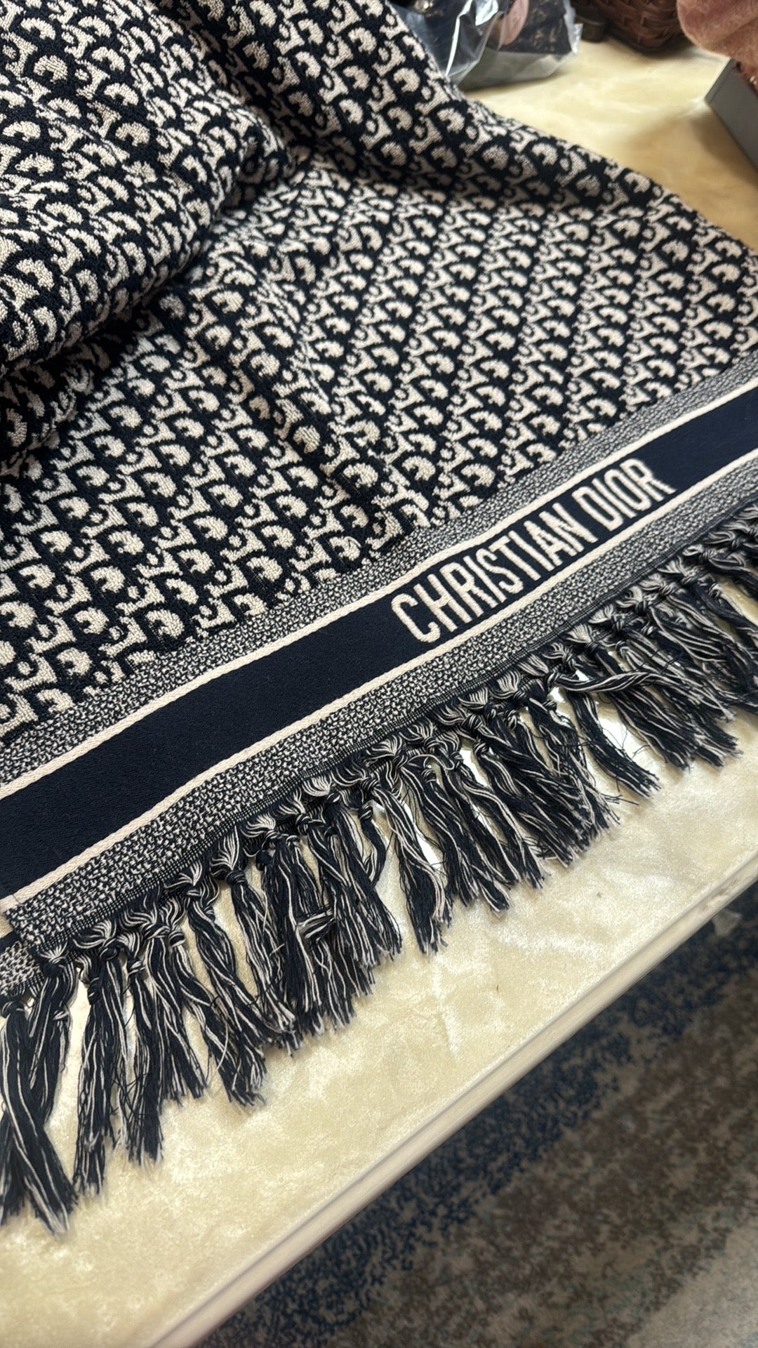 Christian Dior Oblique Fringe Hooded Poncho