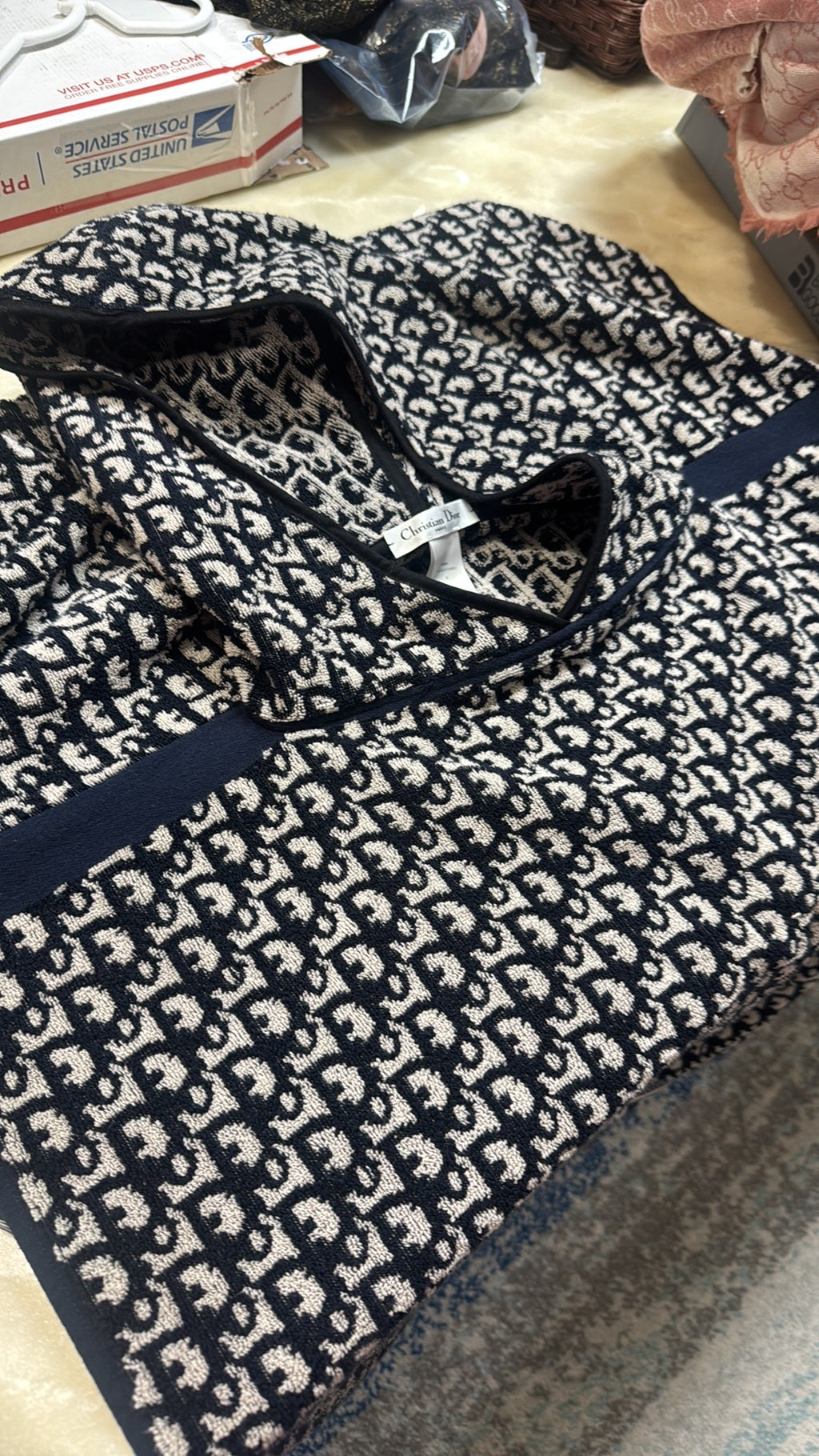 Christian Dior Oblique Fringe Hooded Poncho