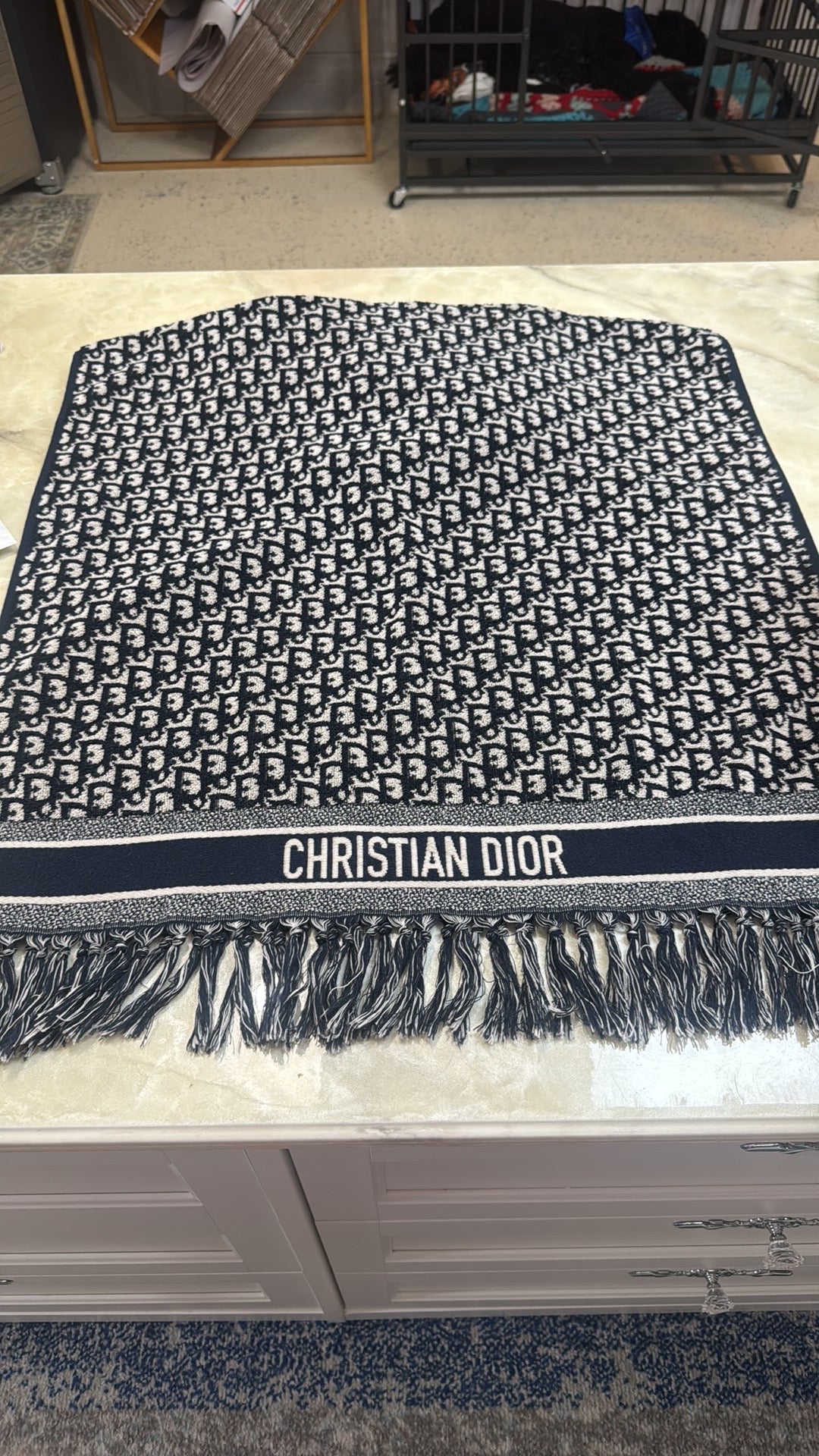 Christian Dior Oblique Fringe Hooded Poncho
