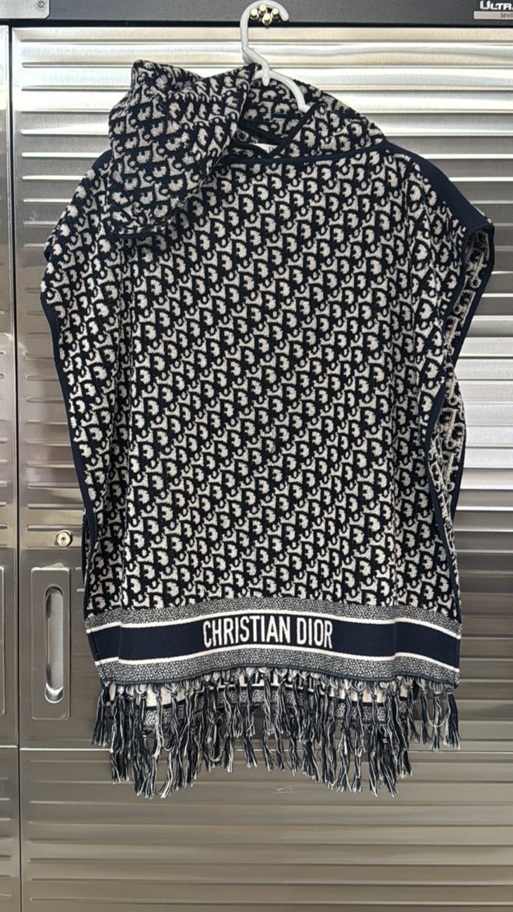 Christian Dior Oblique Fringe Hooded Poncho