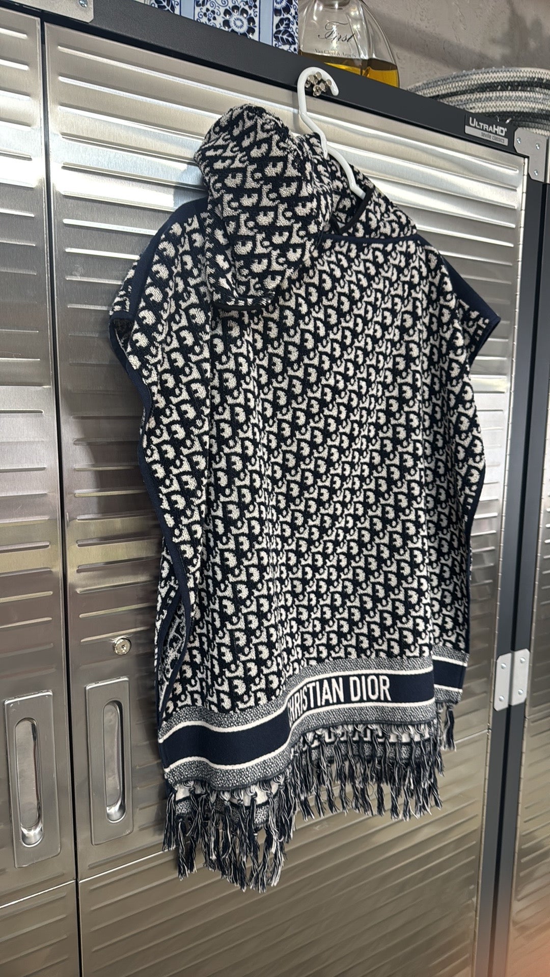 Christian Dior Oblique Fringe Hooded Poncho