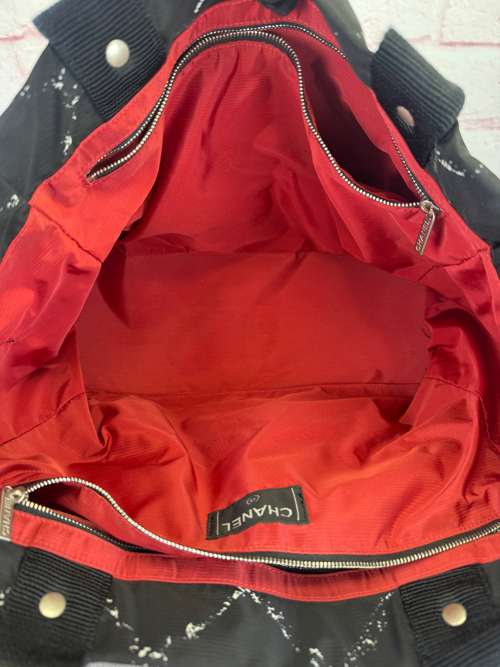 Chanel Travel Ligne Black Plaid Nylon Tote with Pouch