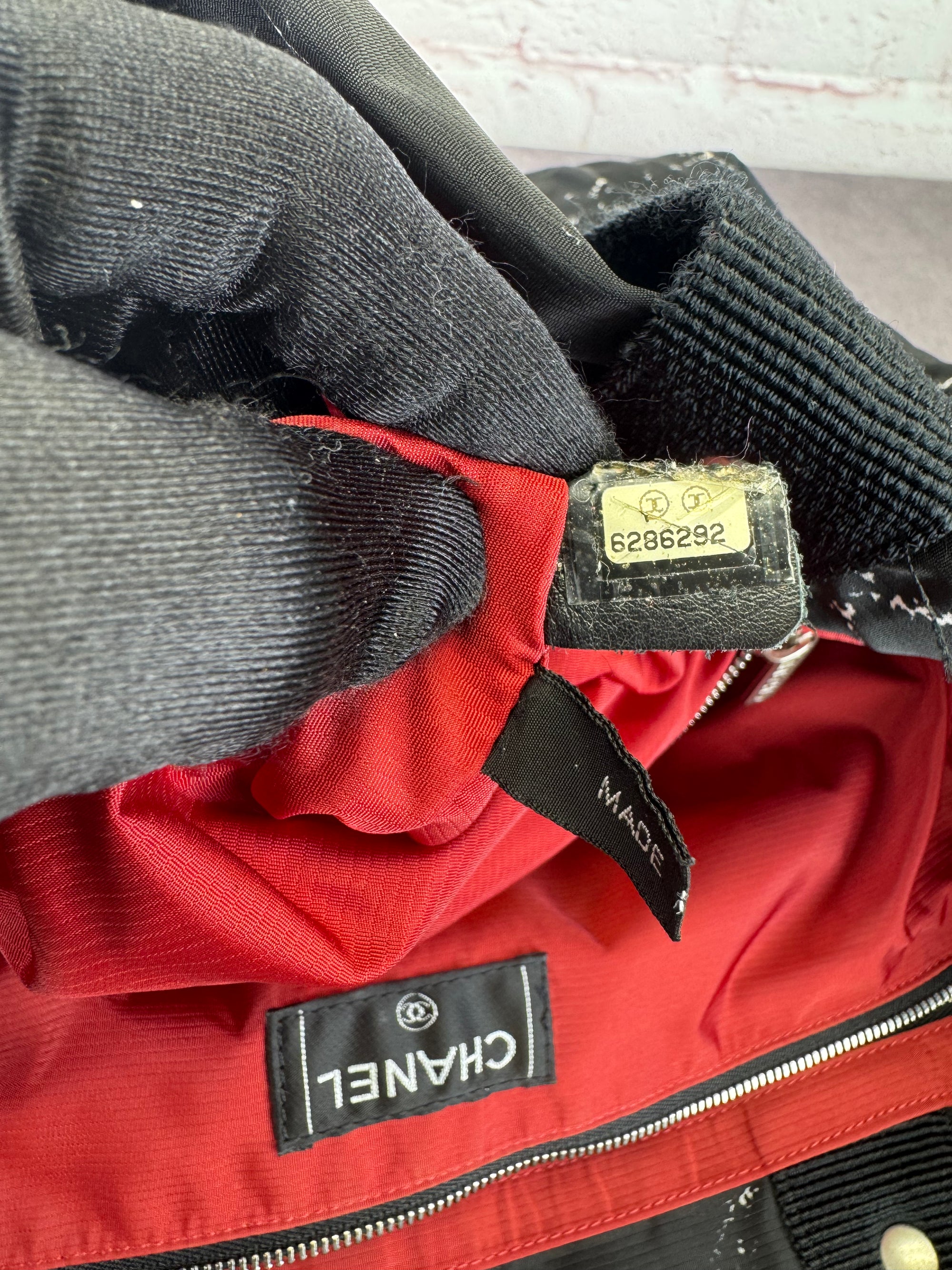 Chanel Travel Ligne Black Plaid Nylon Tote with Pouch