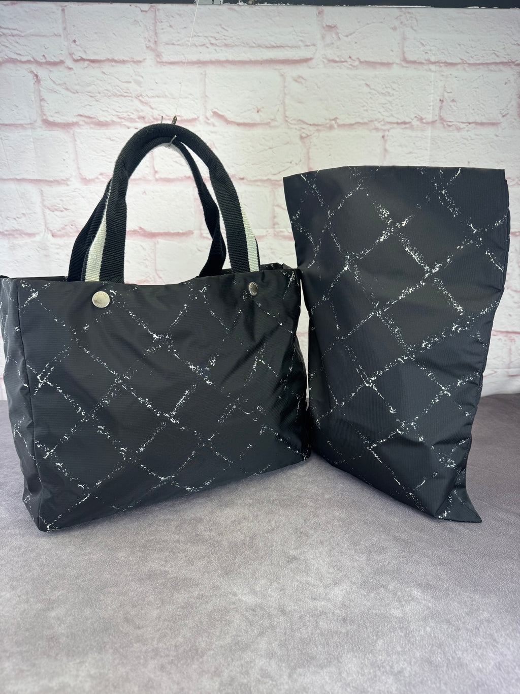 Chanel Travel Ligne Black Plaid Nylon Tote with Pouch