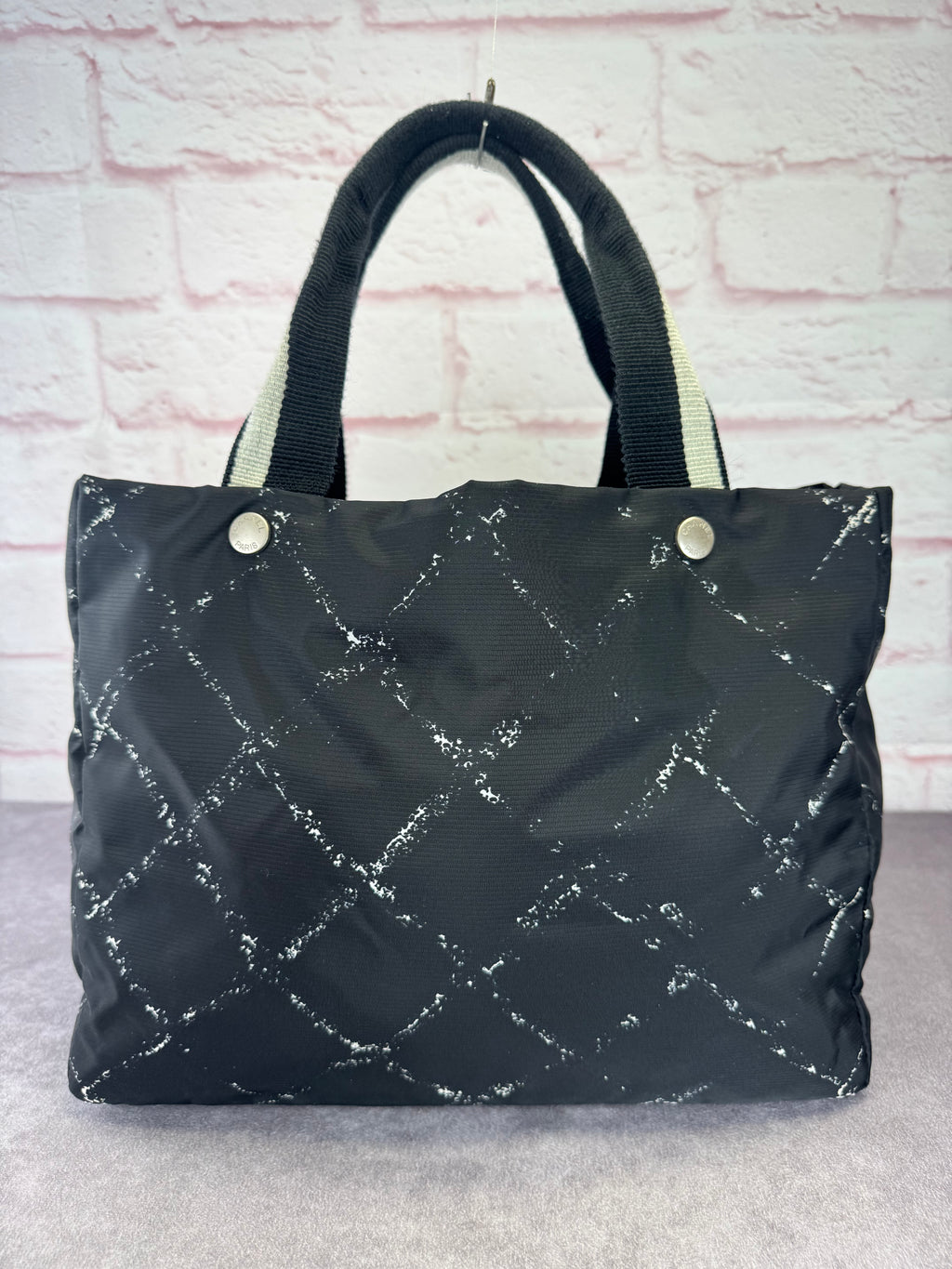 Chanel Travel Ligne Black Plaid Nylon Tote with Pouch