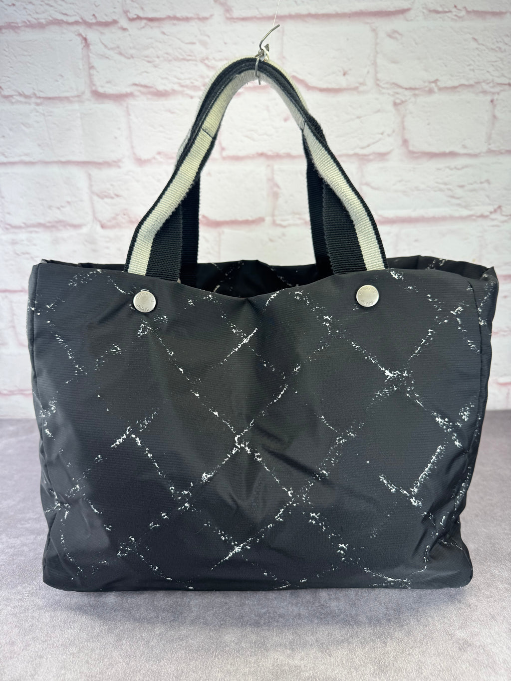 Chanel Travel Ligne Black Plaid Nylon Tote with Pouch