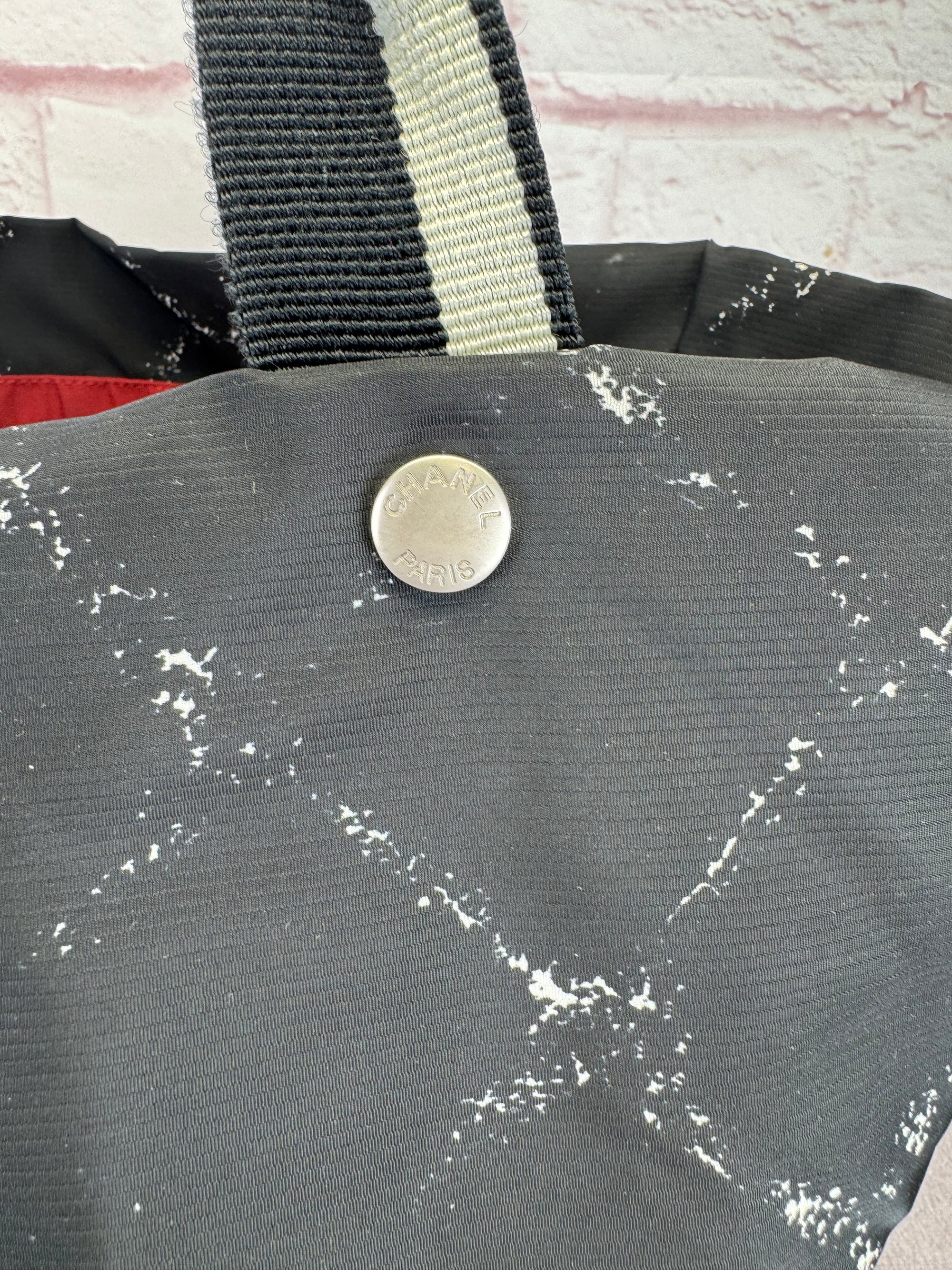 Chanel Travel Ligne Black Plaid Nylon Tote with Pouch