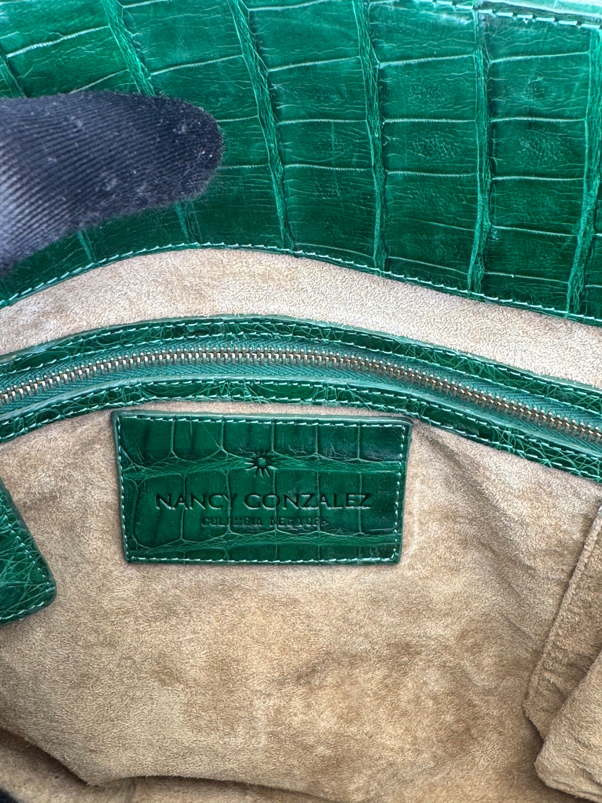 Nancy Gonzalez Kelly Green Crocodile Top Handle Bag
