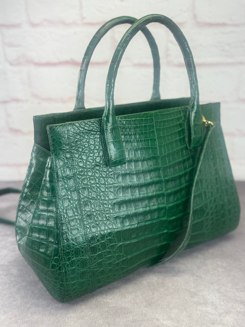 Nancy Gonzalez Kelly Green Crocodile Top Handle Bag