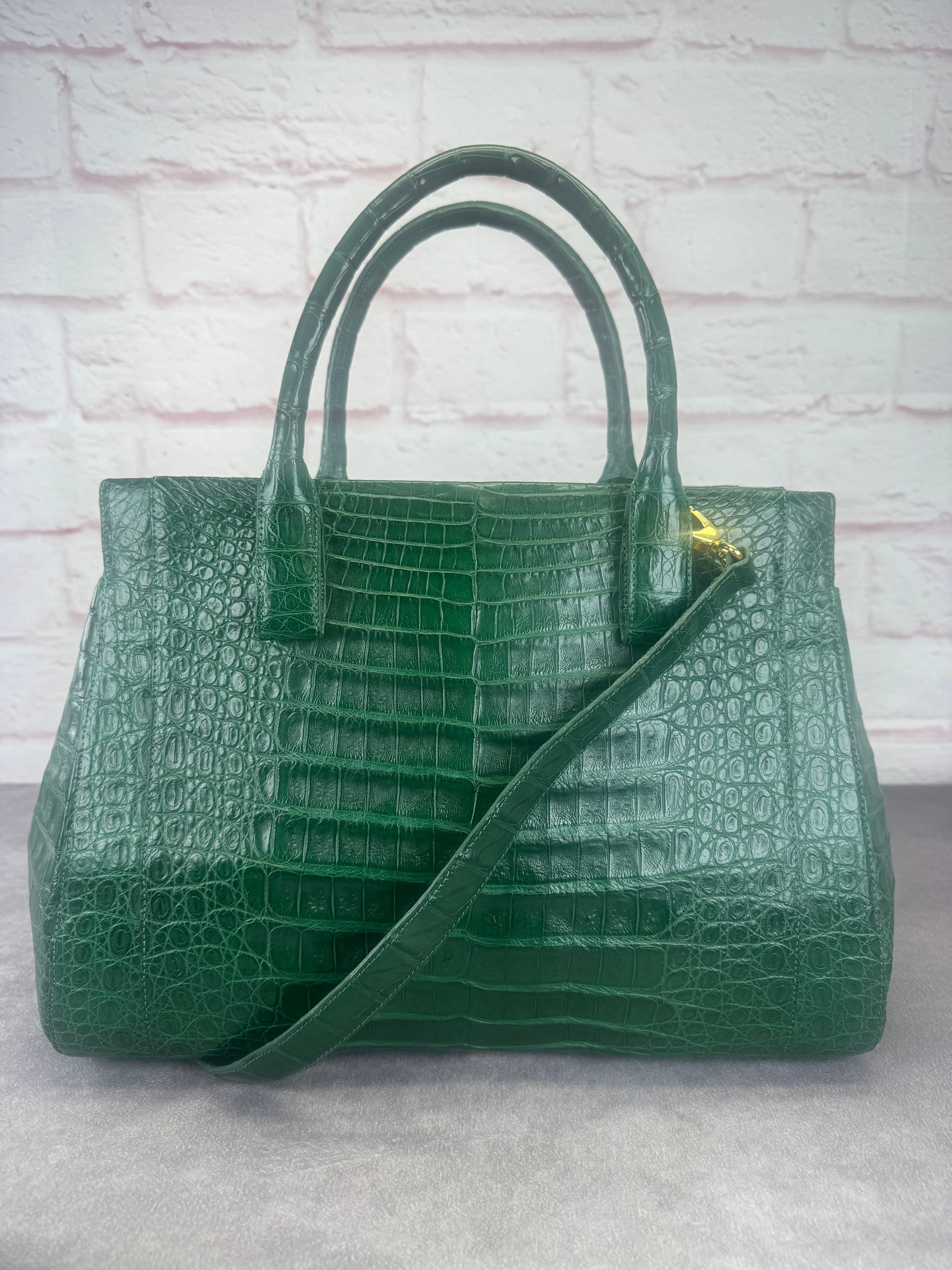 Nancy Gonzalez Kelly Green Crocodile Top Handle Bag