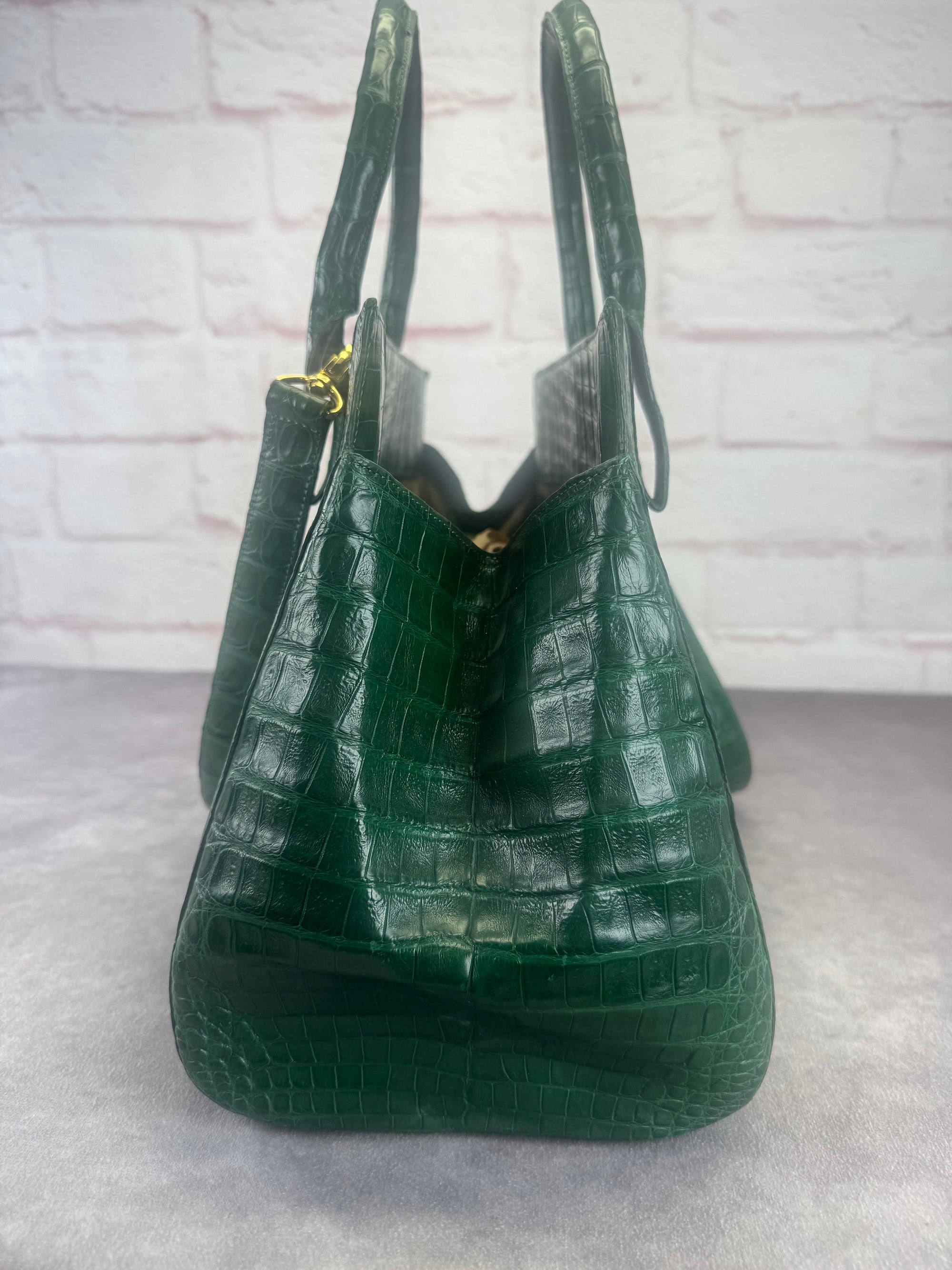 Nancy Gonzalez Kelly Green Crocodile Top Handle Bag