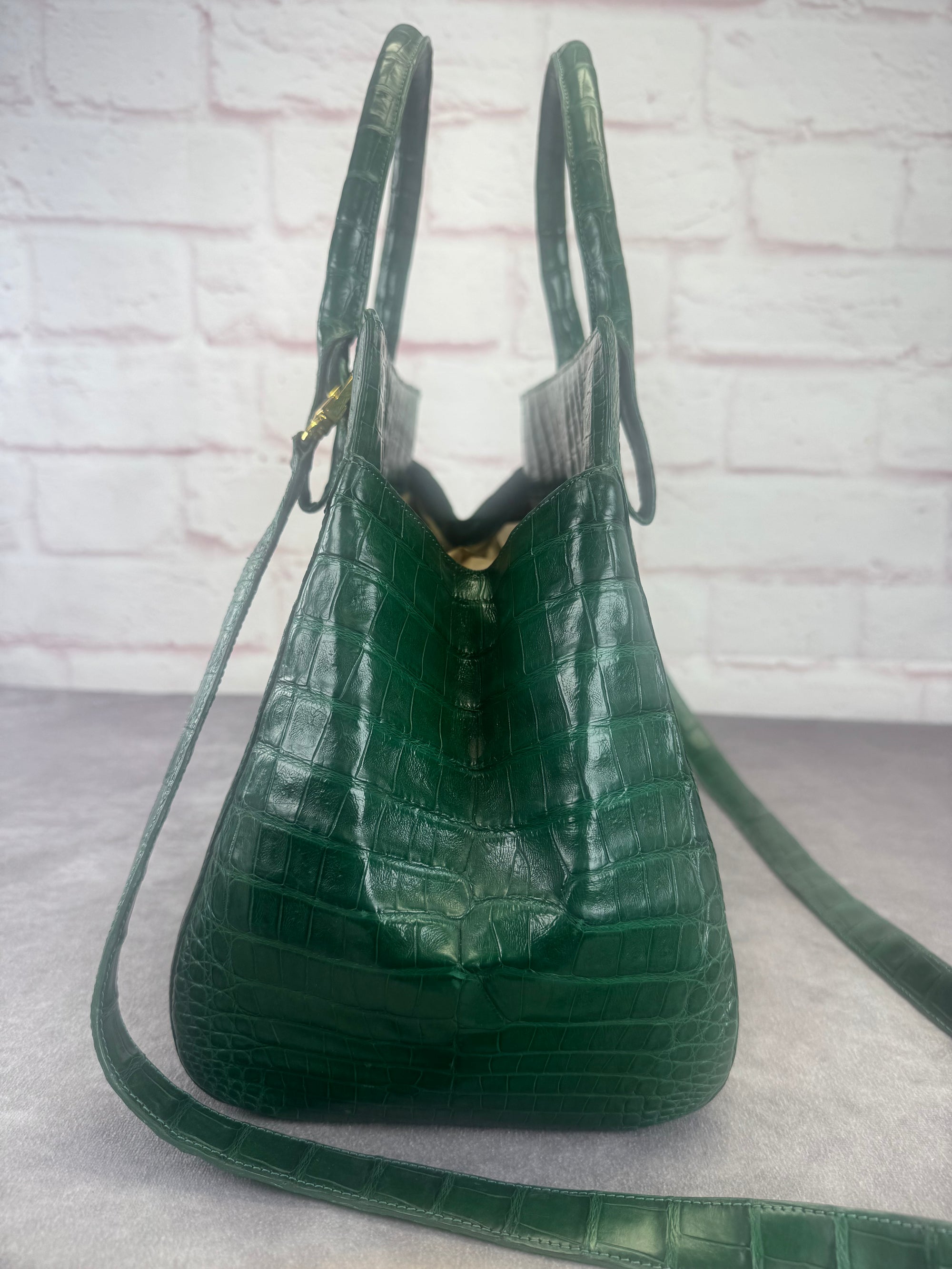 Nancy Gonzalez Kelly Green Crocodile Top Handle Bag