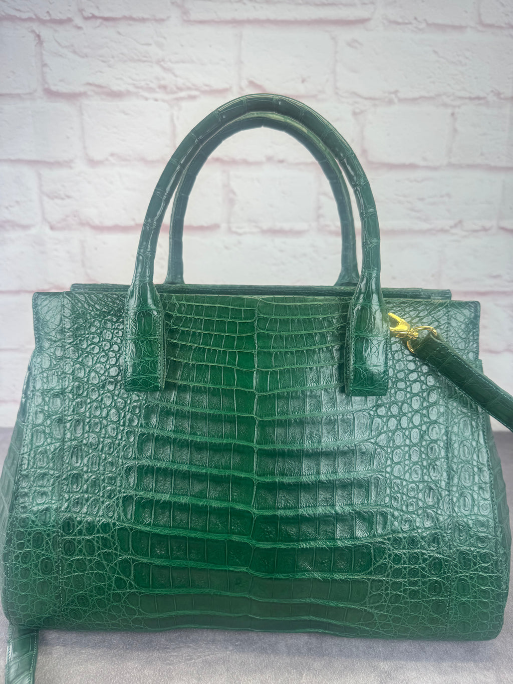 Nancy Gonzalez Kelly Green Crocodile Top Handle Bag