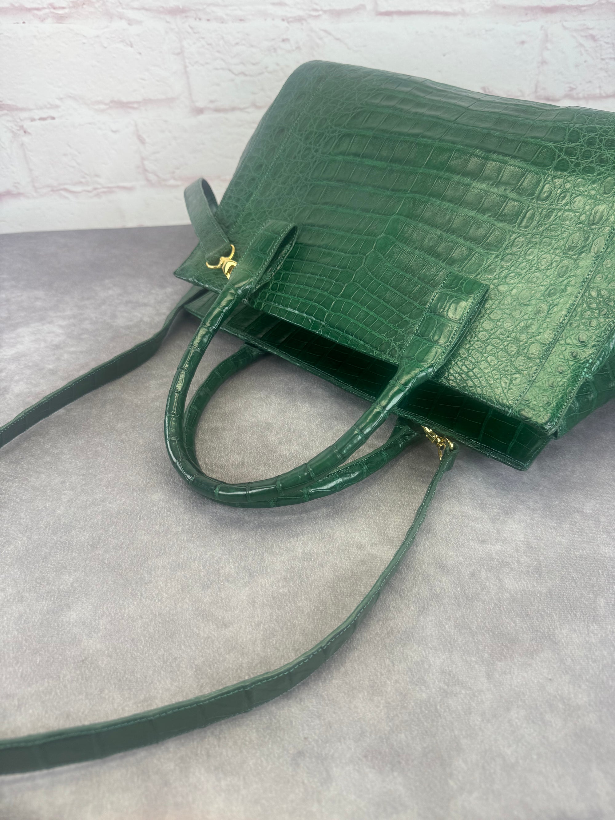 Nancy Gonzalez Kelly Green Crocodile Top Handle Bag