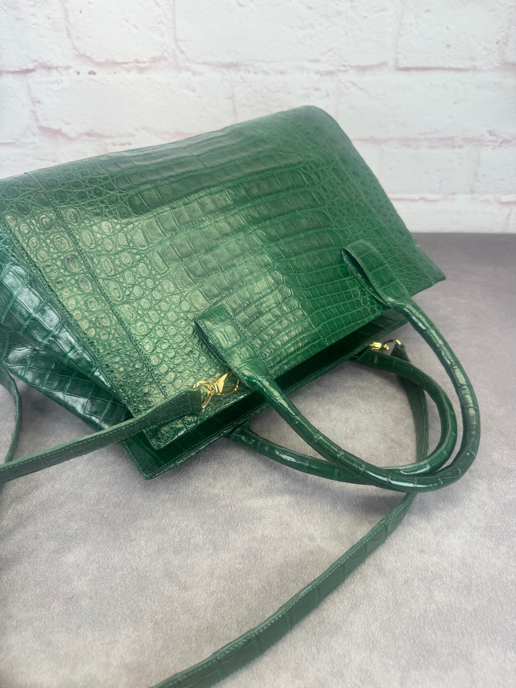 Nancy Gonzalez Kelly Green Crocodile Top Handle Bag