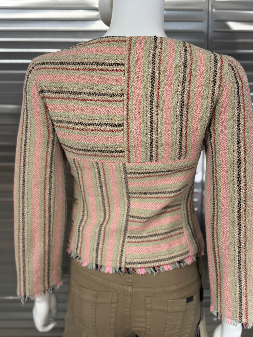 Chanel Wool Fringe Tweed Zip Up Blazer 36 FR