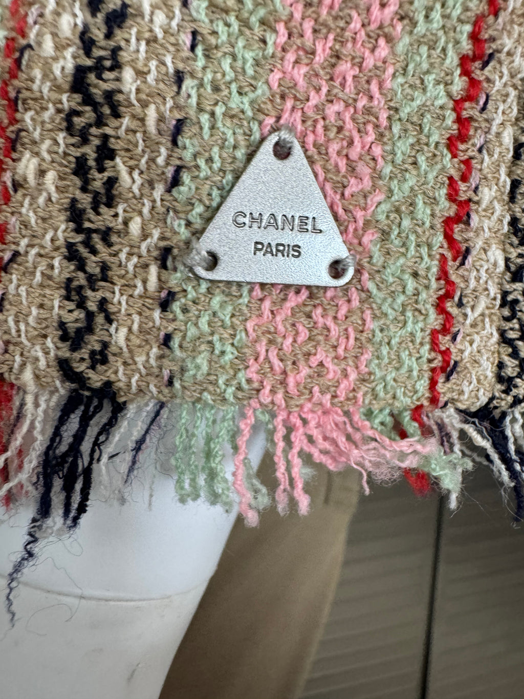 Chanel Wool Fringe Tweed Zip Up Blazer 36 FR