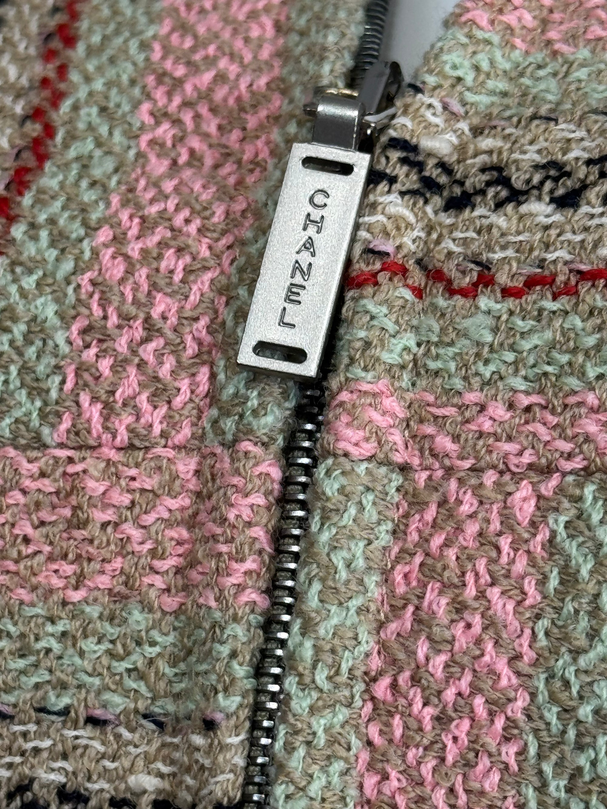 Chanel Wool Fringe Tweed Zip Up Blazer 36 FR