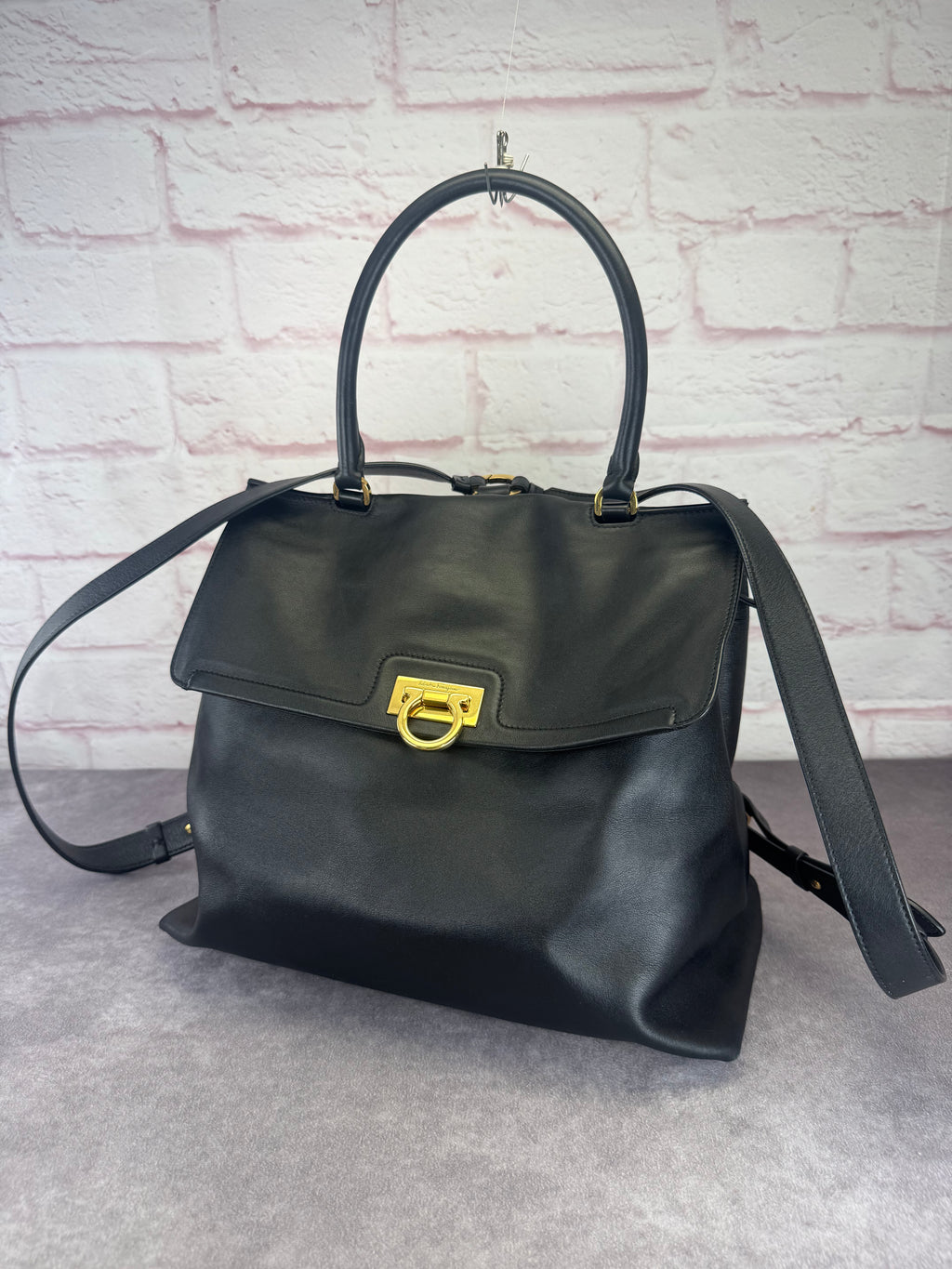 Salvatore Ferragamo Trifolio Black Leather Medium Backpack