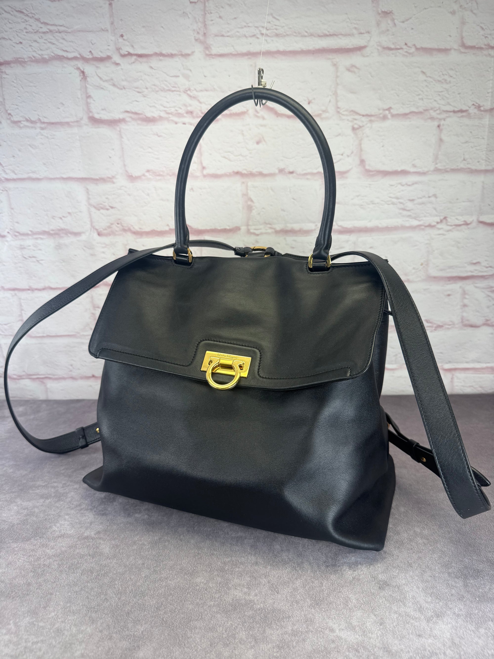 Salvatore Ferragamo Trifolio Black Leather Medium Backpack