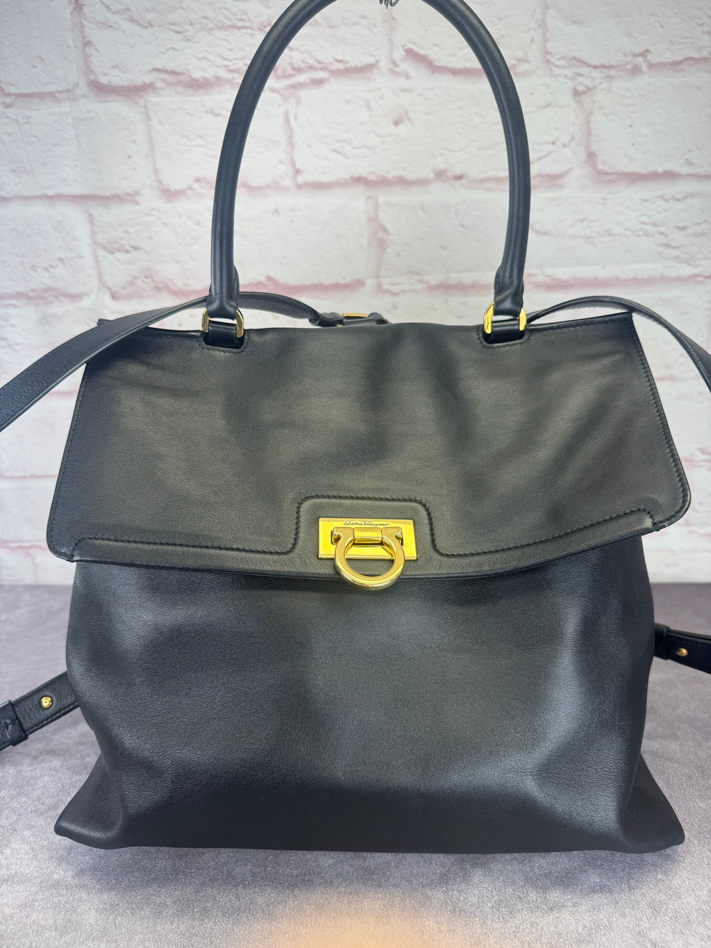 Salvatore Ferragamo Trifolio Black Leather Medium Backpack