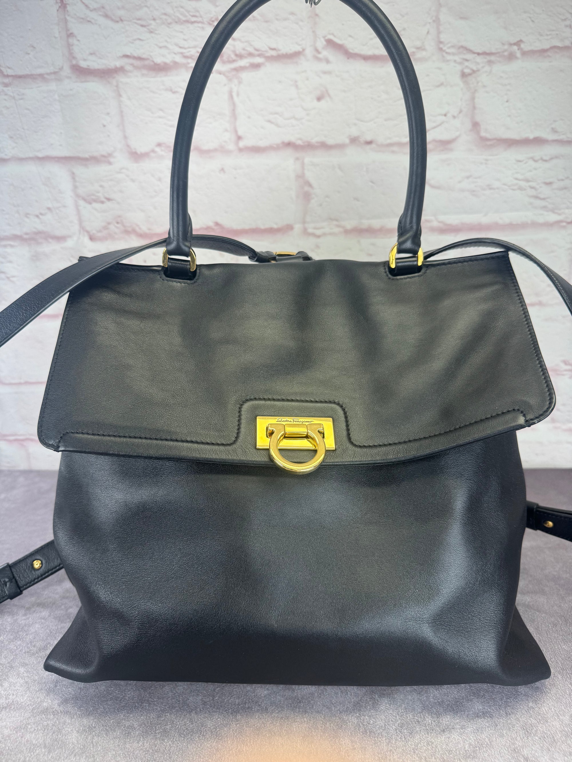 Salvatore Ferragamo Trifolio Black Leather Medium Backpack