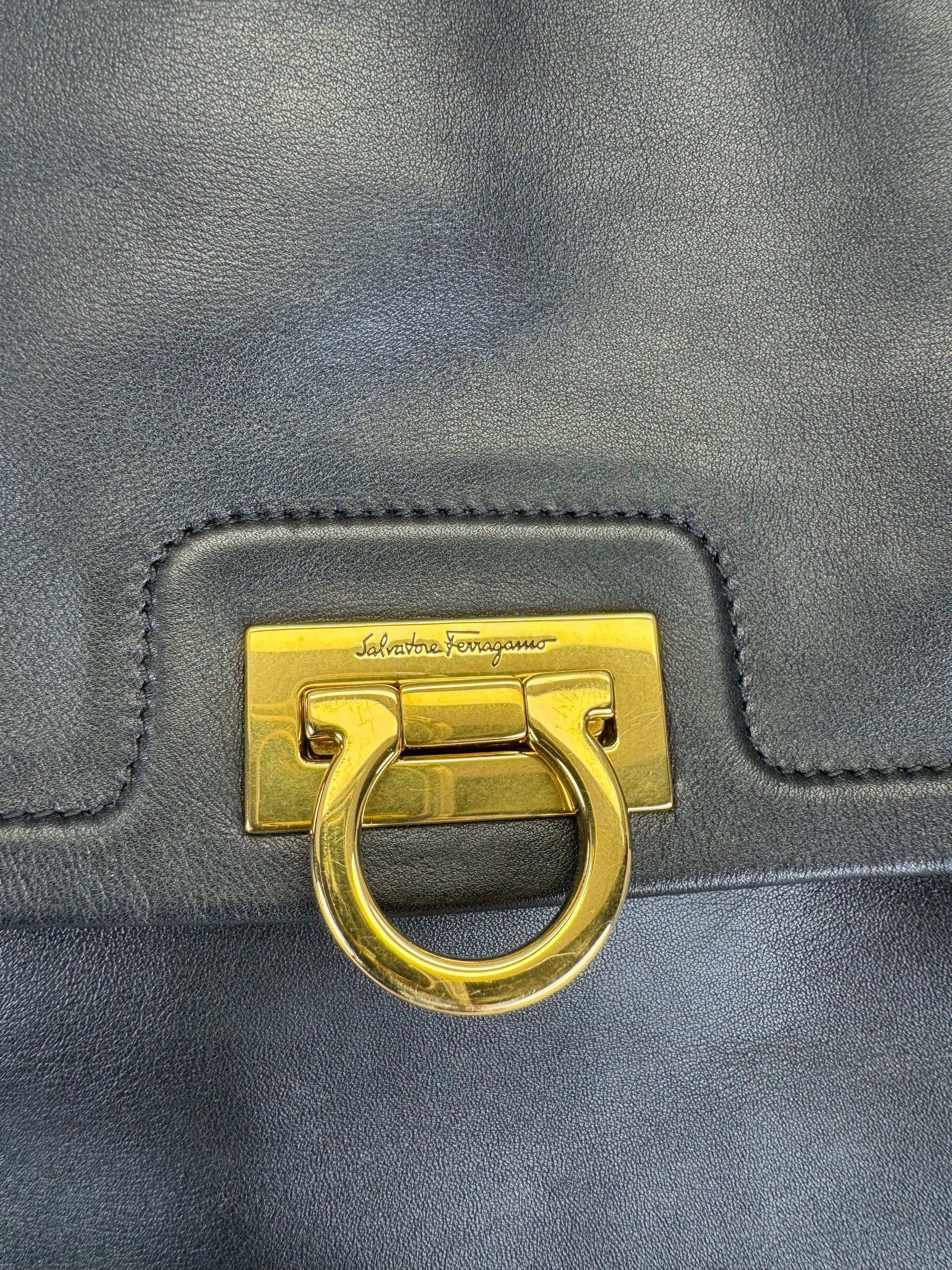 Salvatore Ferragamo Trifolio Black Leather Medium Backpack