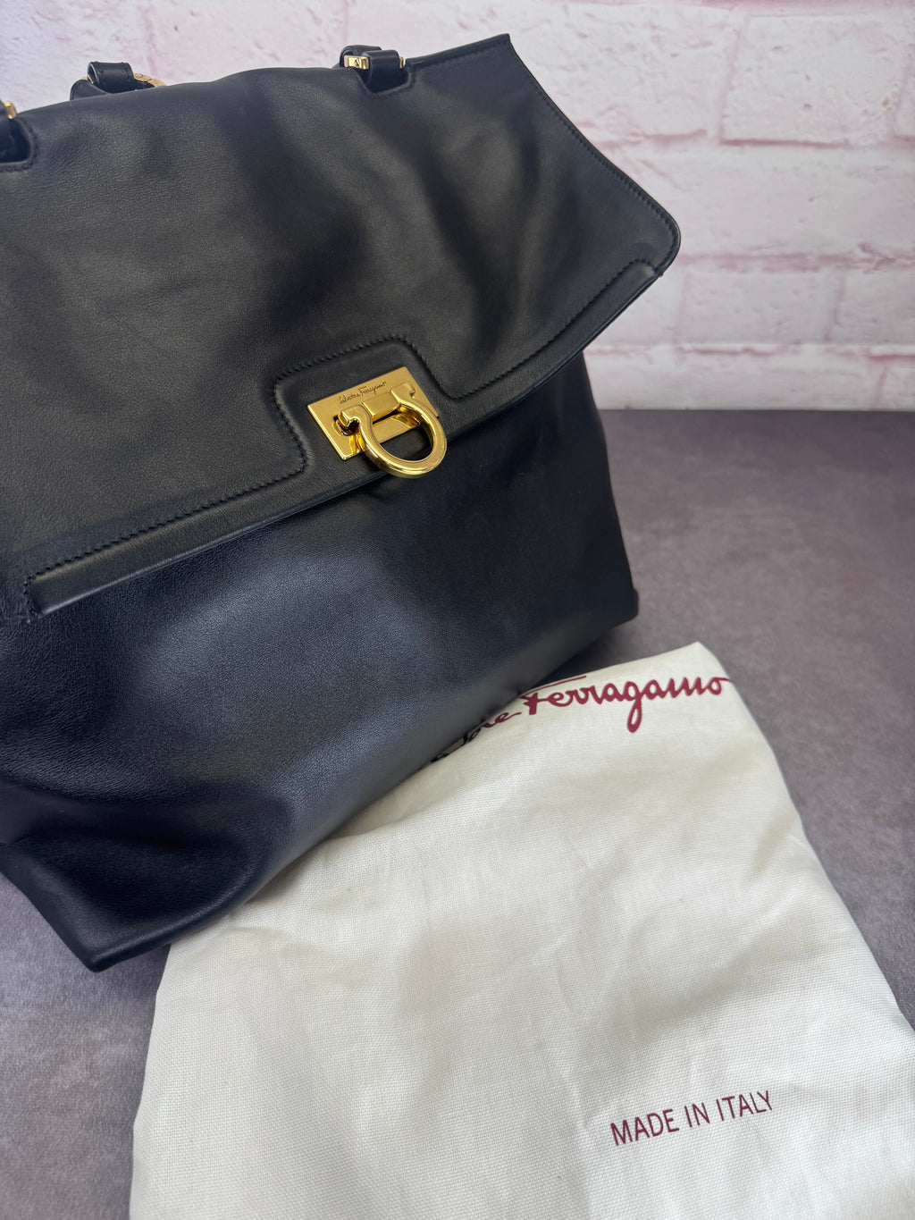 Salvatore Ferragamo Trifolio Black Leather Medium Backpack