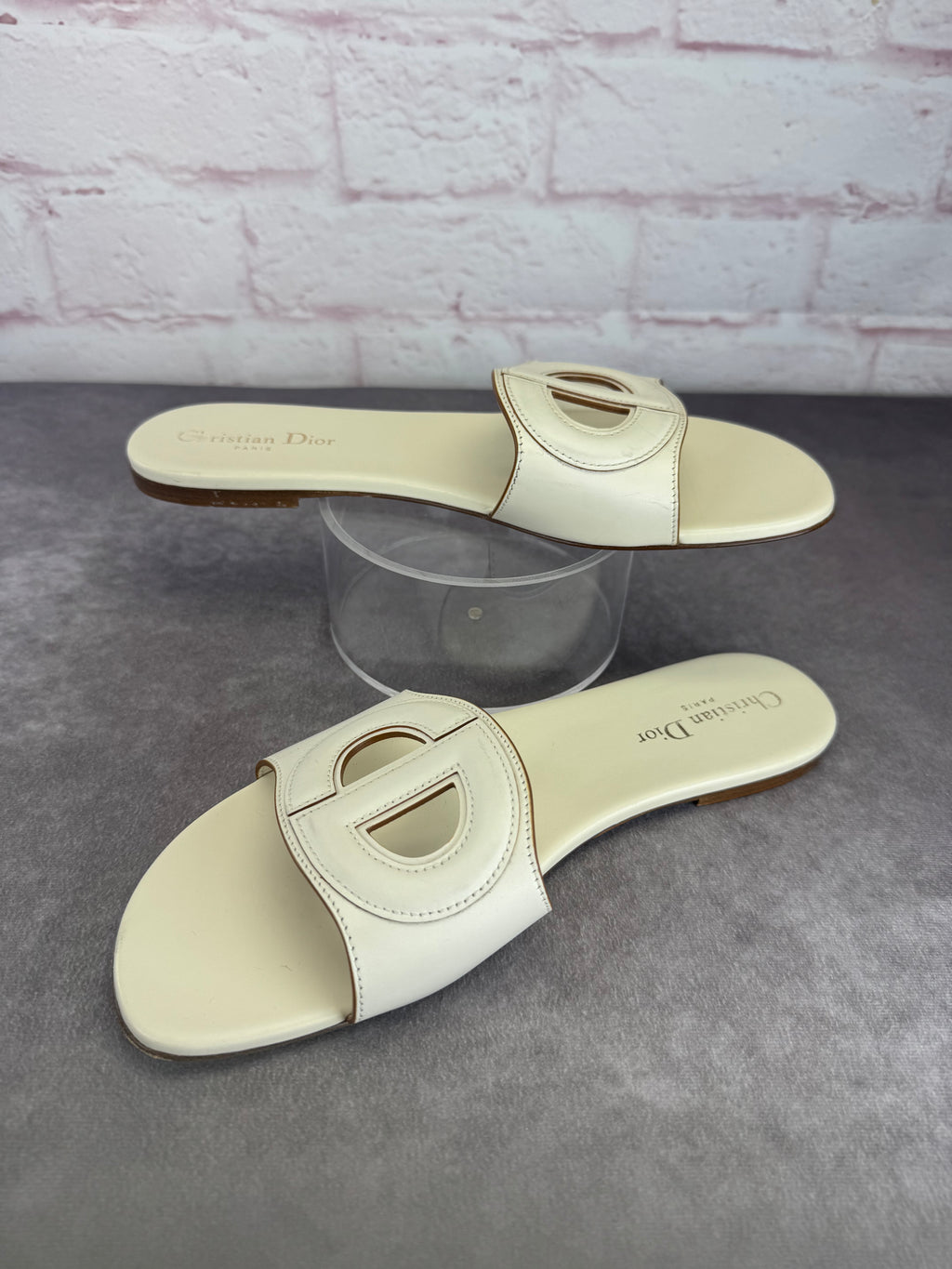 Dior D-Club Cut Out Leather Slide Sandals 42