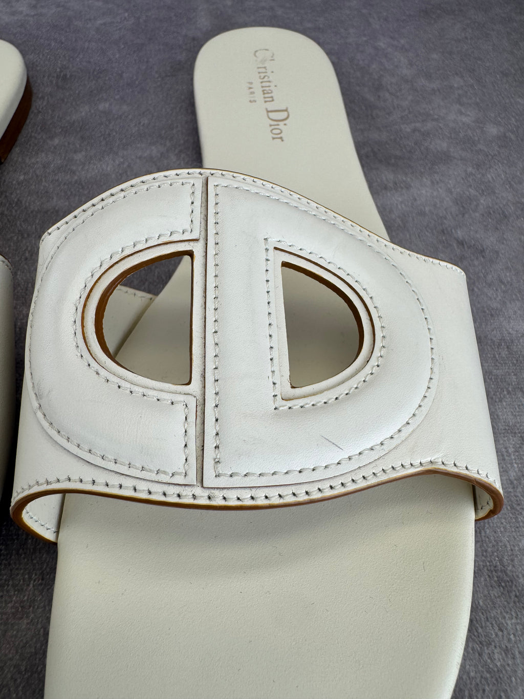 Dior D-Club Cut Out Leather Slide Sandals 42