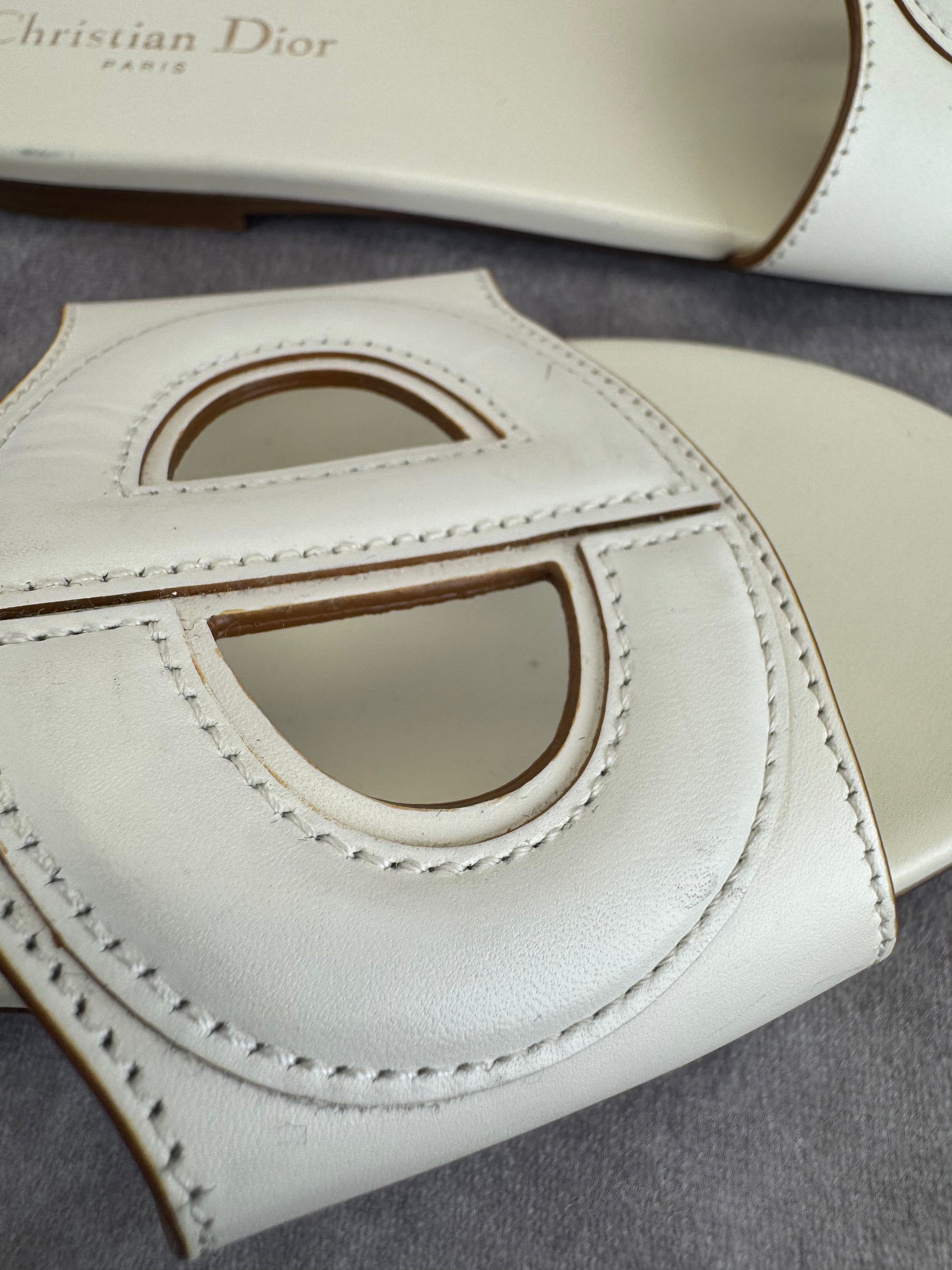 Dior D-Club Cut Out Leather Slide Sandals 42