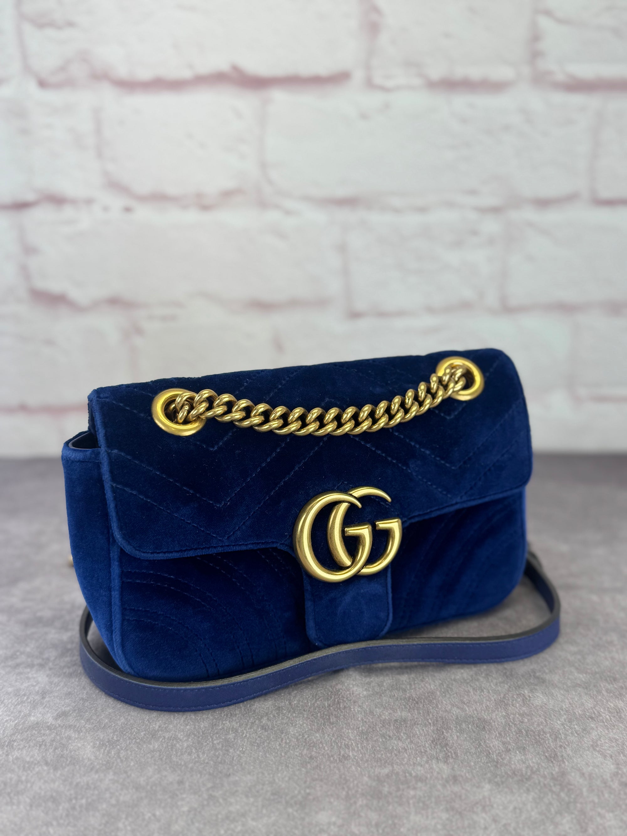 Gucci Marmont GG Velvet Small Chain Flap Bag