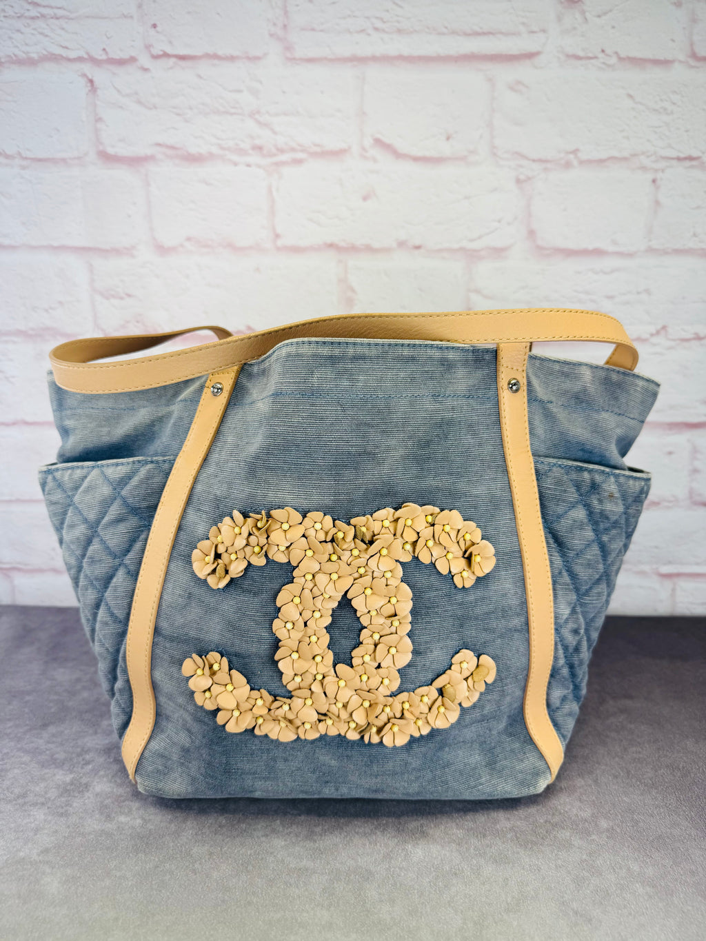 Chanel '11 Resort Collection Applique Flower Camellia Quilted Denim Tote