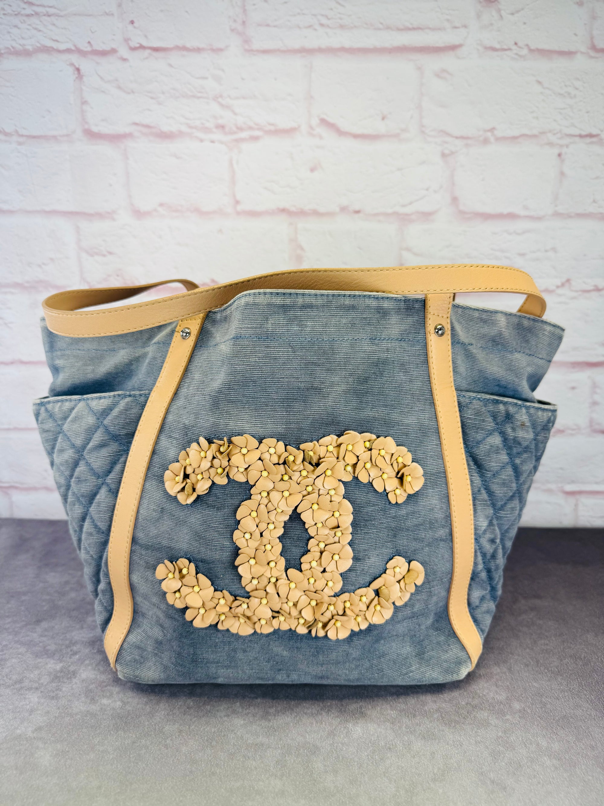 Chanel '11 Resort Collection Applique Flower Camellia Quilted Denim Tote