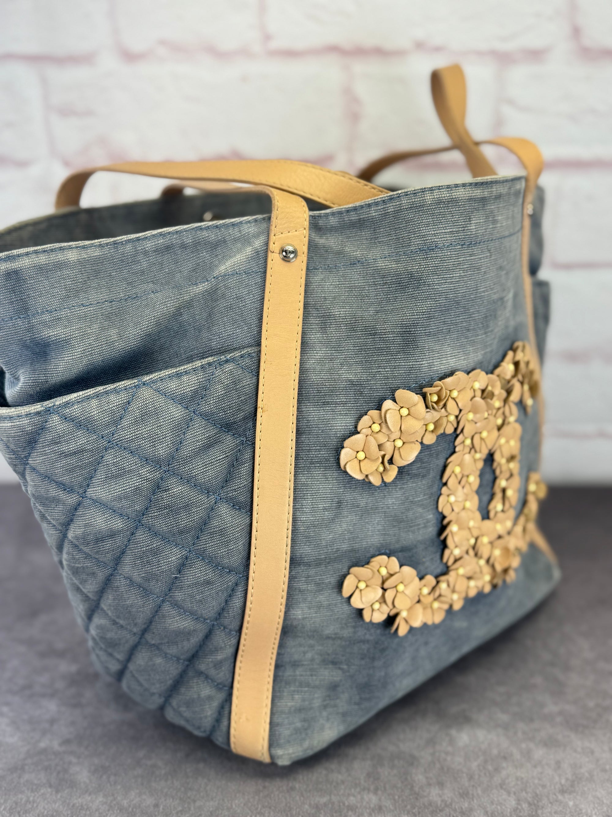 Chanel '11 Resort Collection Applique Flower Camellia Quilted Denim Tote