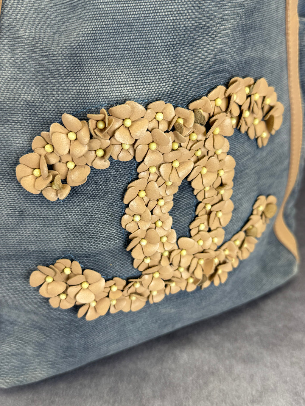 Chanel '11 Resort Collection Applique Flower Camellia Quilted Denim Tote